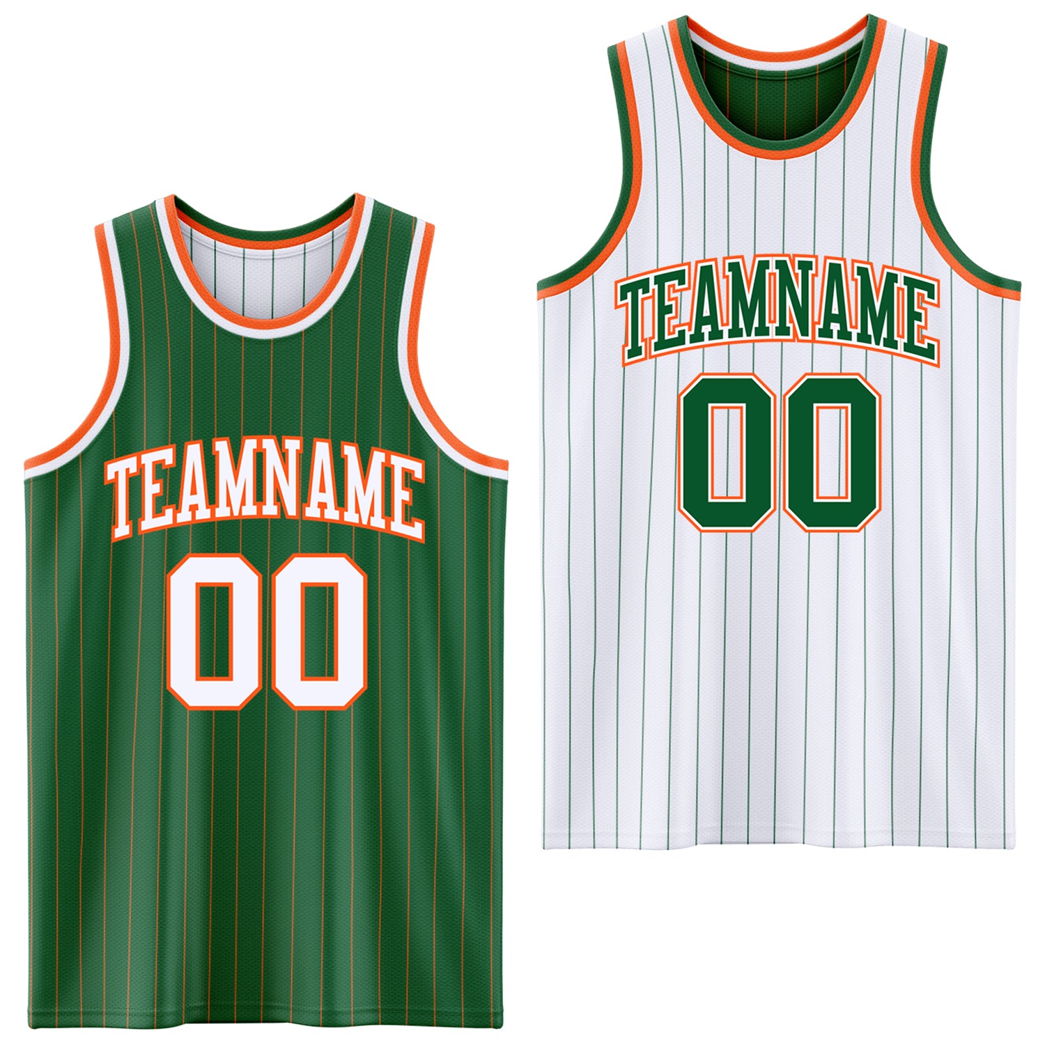 FansIdea Custom Kelly Green Orange Pinstripe-White Reversible Double Side Sublimation Basketball Set Jersey - $17.99 at Proof Eyewear