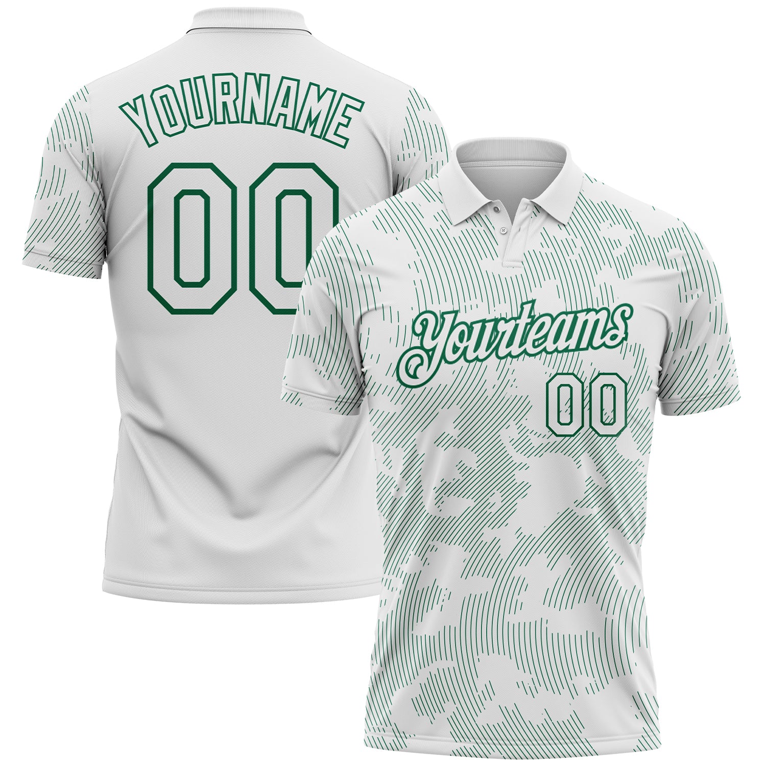 FansIdea Custom White-Kelly Green 3D Pattern Abstract Fluid Line Performance Polo Shirt - $19.99 at Proof Eyewear