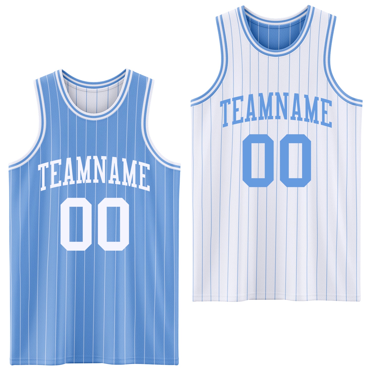 FansIdea Custom Light Blue White Pinstripe Reversible Double Side Sublimation Basketball Set Jersey - $17.99 at Proof Eyewear