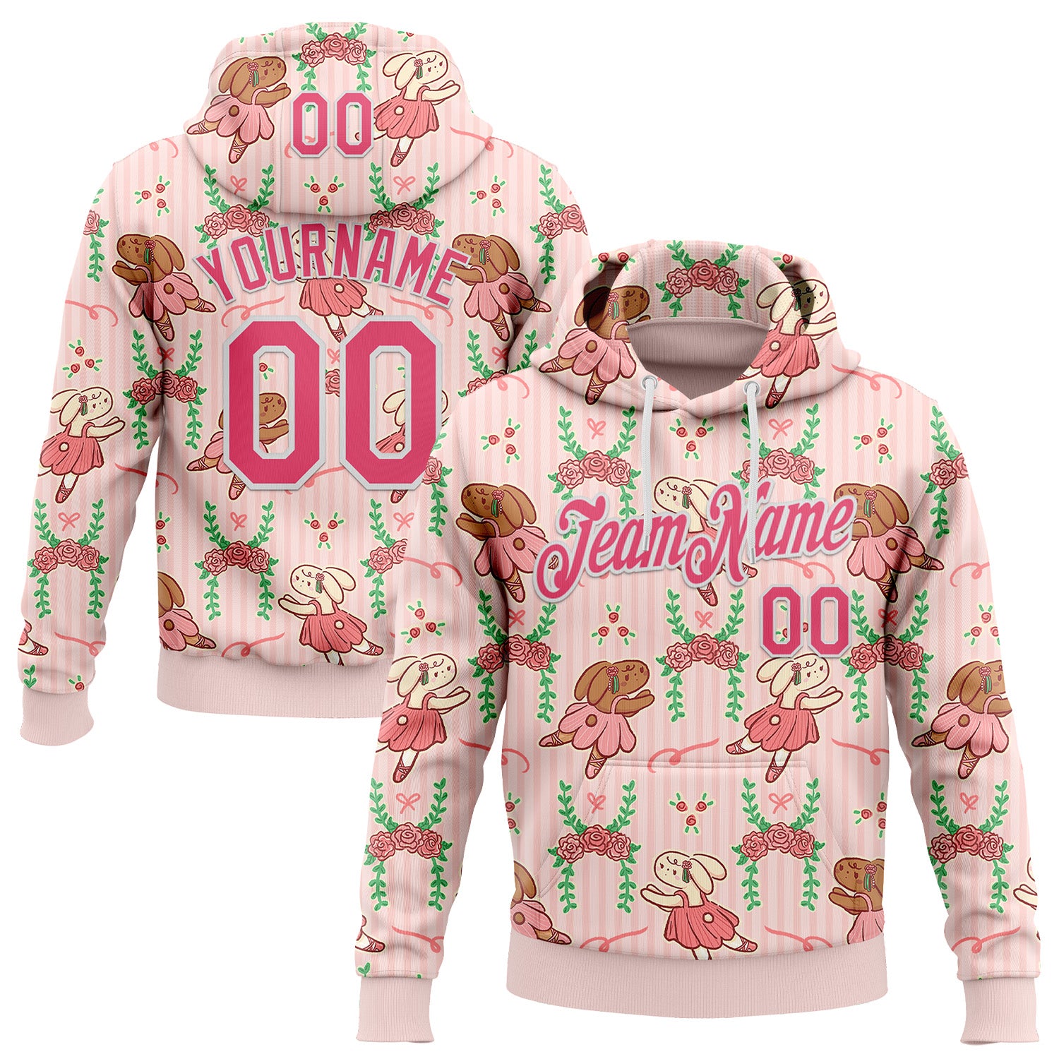Fansidea-artist-collabs Custom Stitched Light Pink Neon Pink-White 3D Emi Bee Ballet Bunnies Sports Pullover Sweatshirt Hoodie - $37.99 at Proof Eyewear