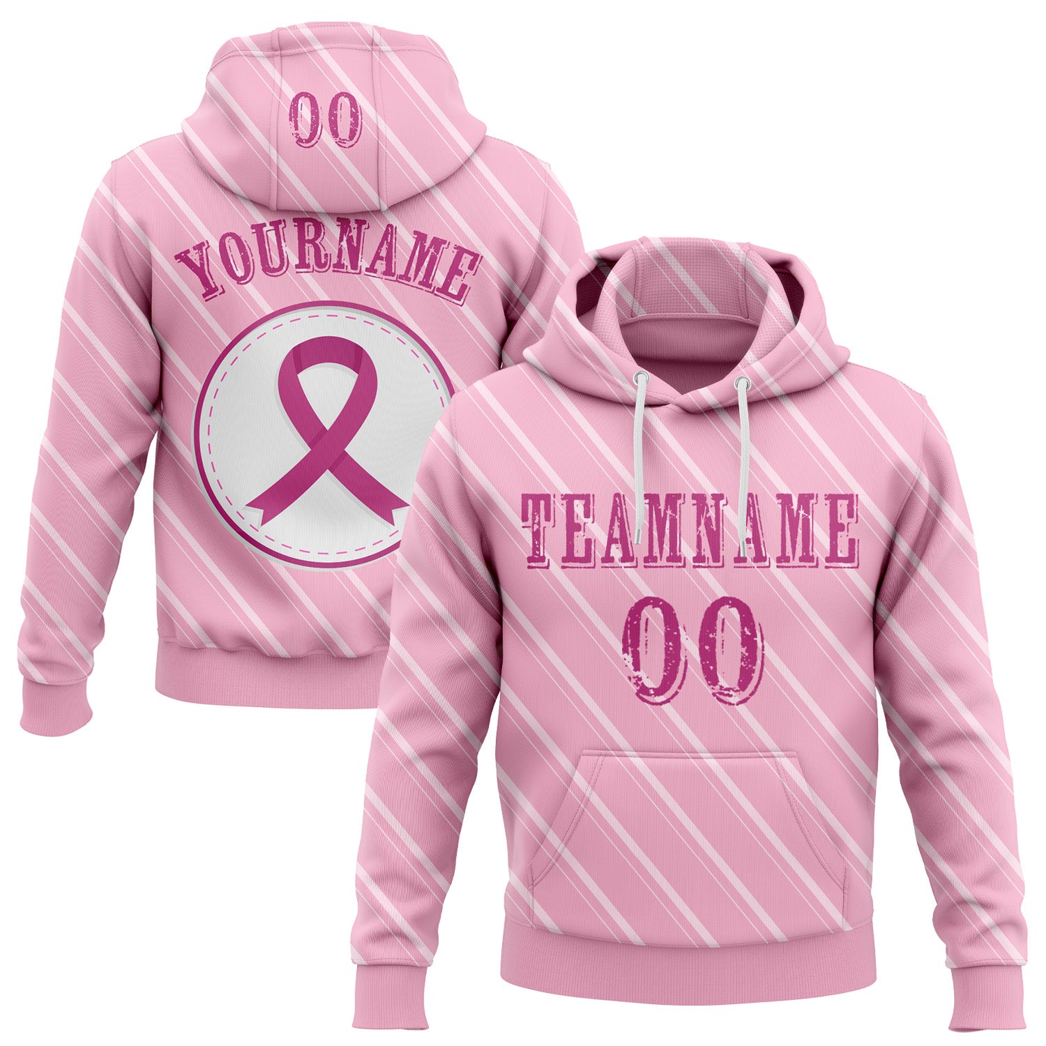 FansIdea Custom Light Pink Pink-White 3D Pink Ribbon Breast Cancer Awareness Women Health Care Support Sports Pullover Sweatshirt Hoodie - $32.99 at Proof Eyewear