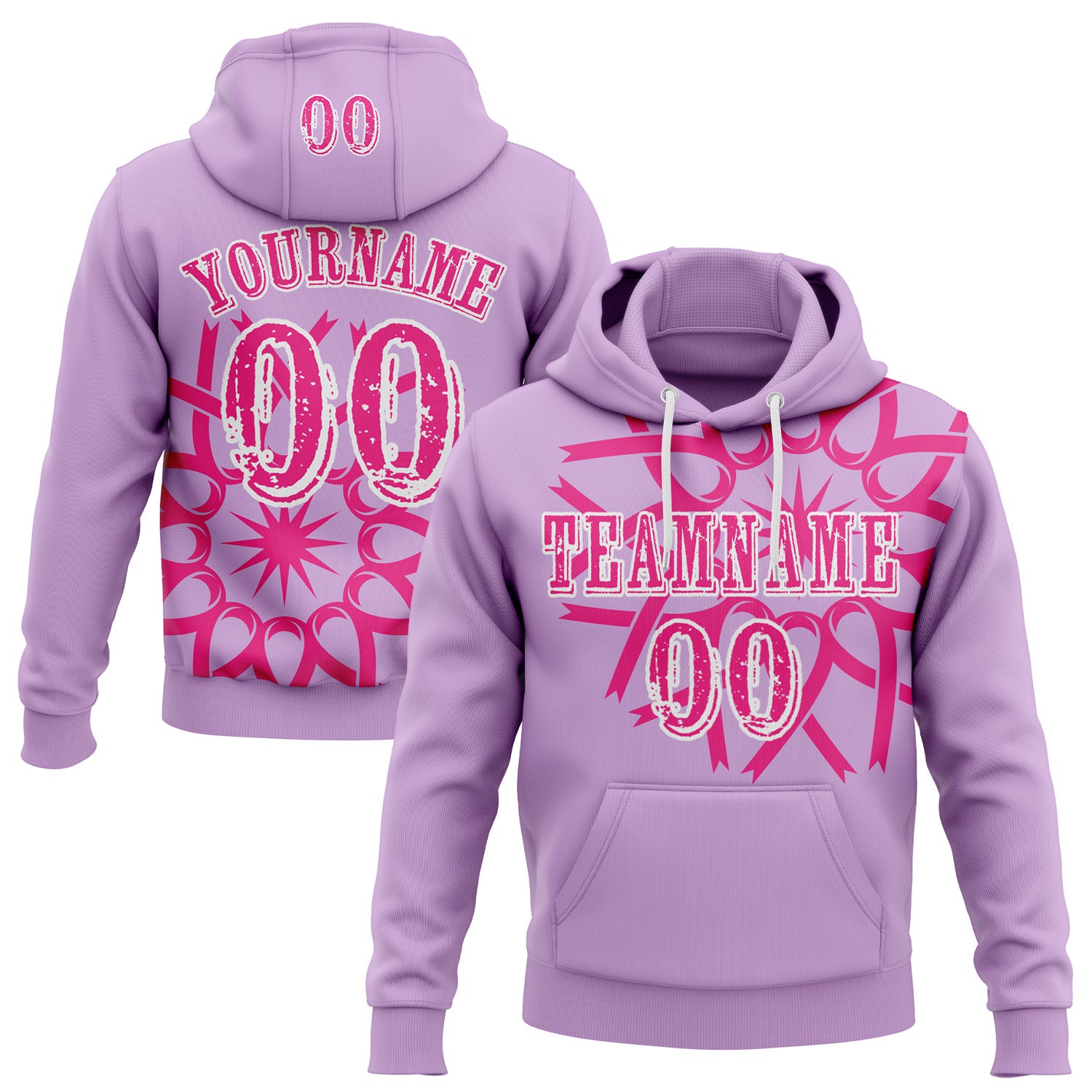 FansIdea Custom Light Purple Hot Pink-White 3D Pink Ribbon Breast Cancer Awareness Women Health Care Support Sports Pullover Sweatshirt Hoodie - $32.99 at Proof Eyewear