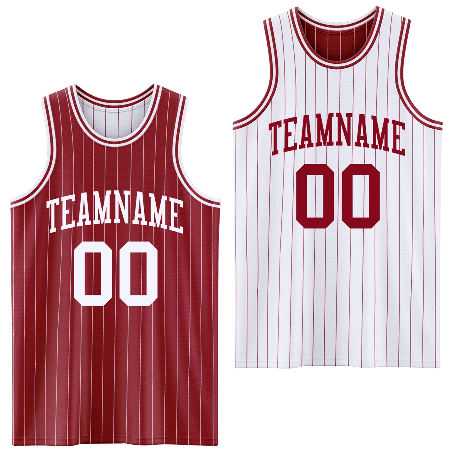FansIdea Custom Maroon White Pinstripe Reversible Double Side Sublimation Basketball Set Jersey - $17.99 at Proof Eyewear