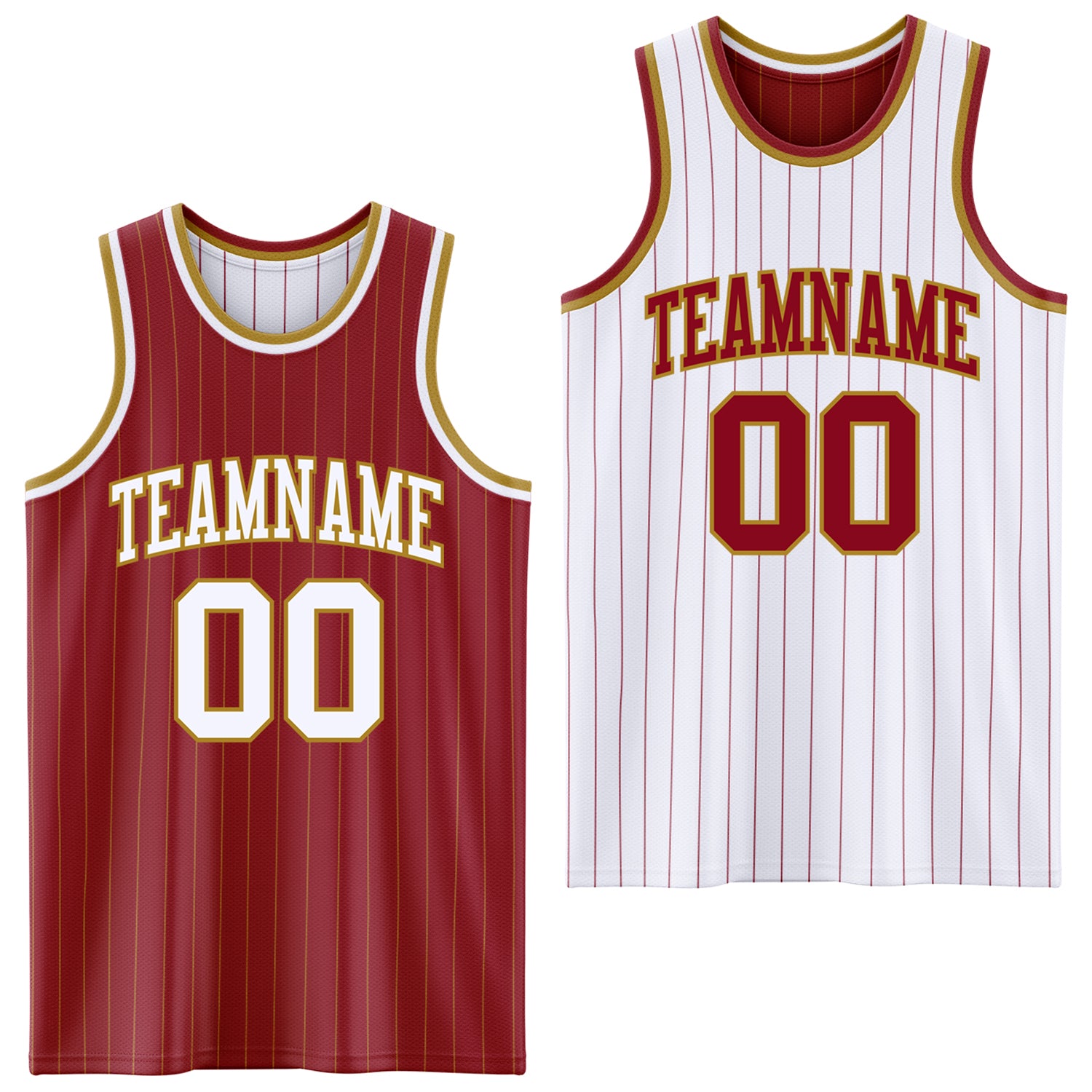 FansIdea Custom Maroon Old Gold Pinstripe-White Reversible Double Side Sublimation Basketball Set Jersey - $17.99 at Proof Eyewear