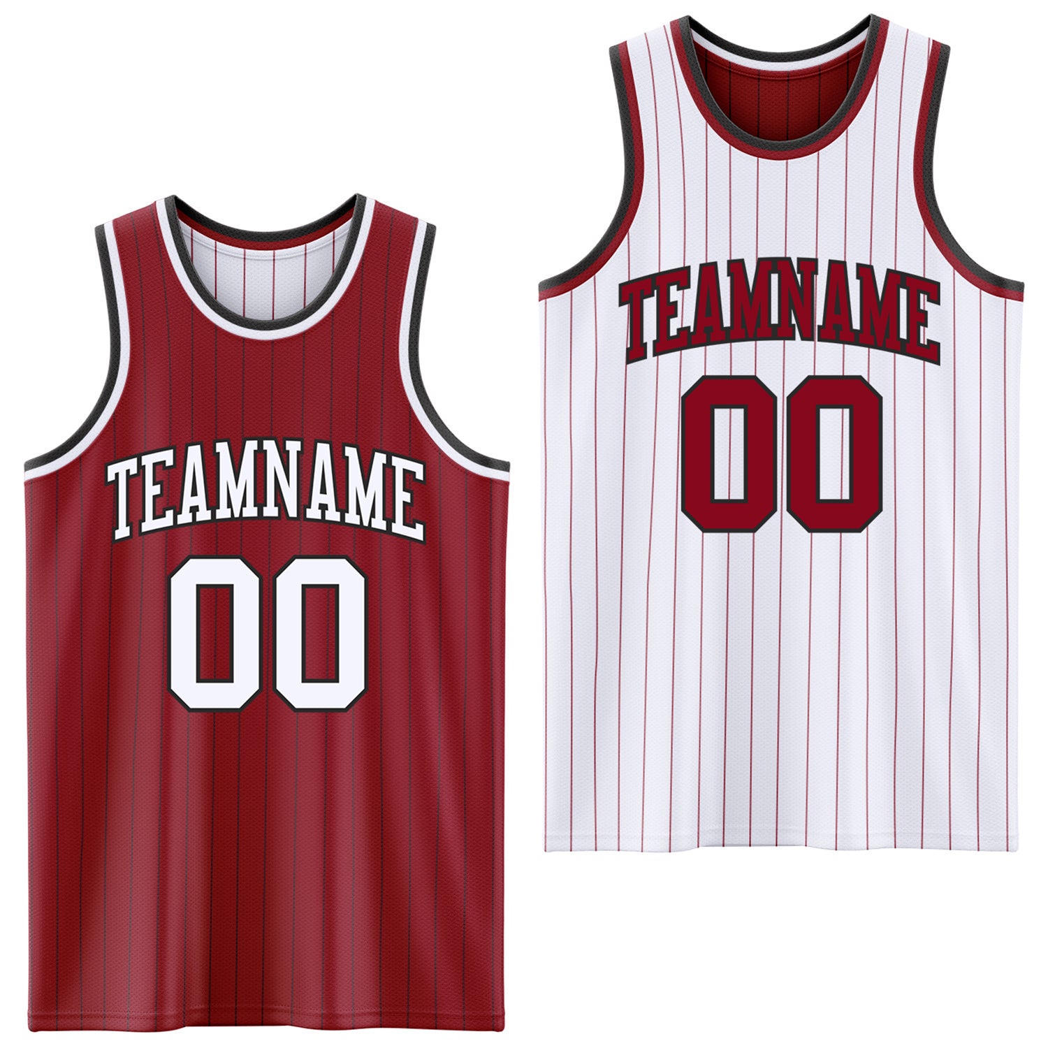 FansIdea Custom Maroon Black Pinstripe-White Reversible Double Side Sublimation Basketball Set Jersey - $17.99 at Proof Eyewear