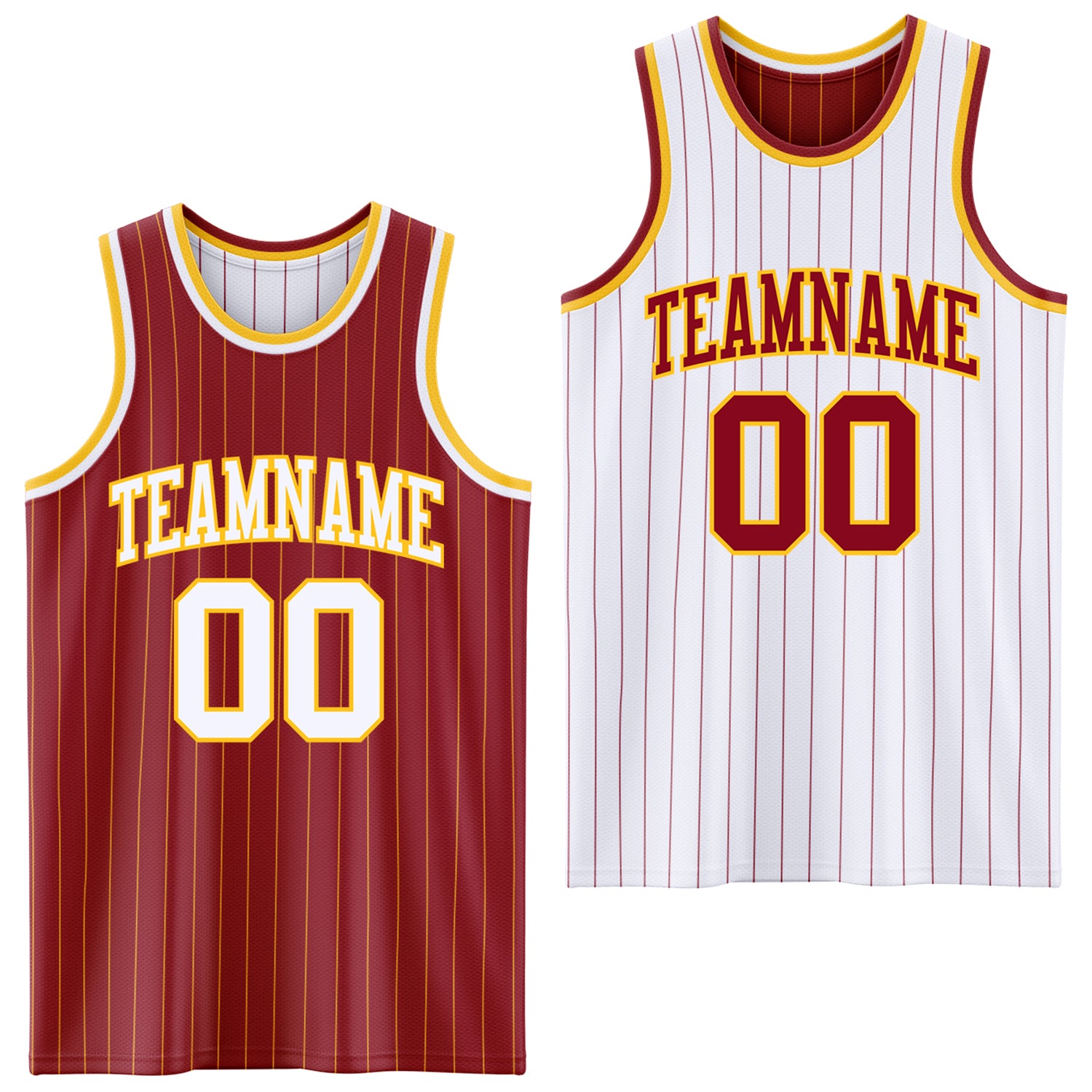 FansIdea Custom Maroon Gold Pinstripe-White Reversible Double Side Sublimation Basketball Set Jersey - $17.99 at Proof Eyewear