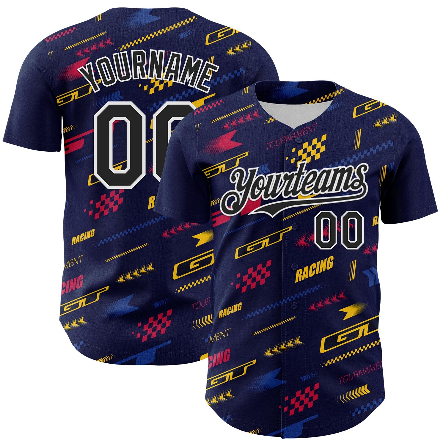 FansIdea Custom Navy Black White Red-Yellow Car Racing Formula Auto Motorsport Authentic Baseball Jersey - $29.99 at Proof Eyewear