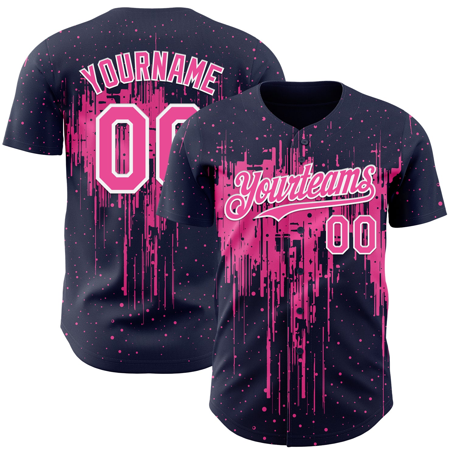 FansIdea Custom Navy Pink-White Dripping Splatter Paint Authentic Baseball Jersey - $29.99 at Proof Eyewear