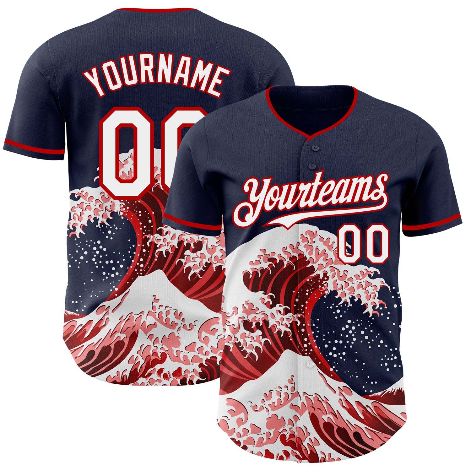 FansIdea Custom Navy White-Red Japanese Wave Authentic Baseball Jersey - $29.99 at Proof Eyewear