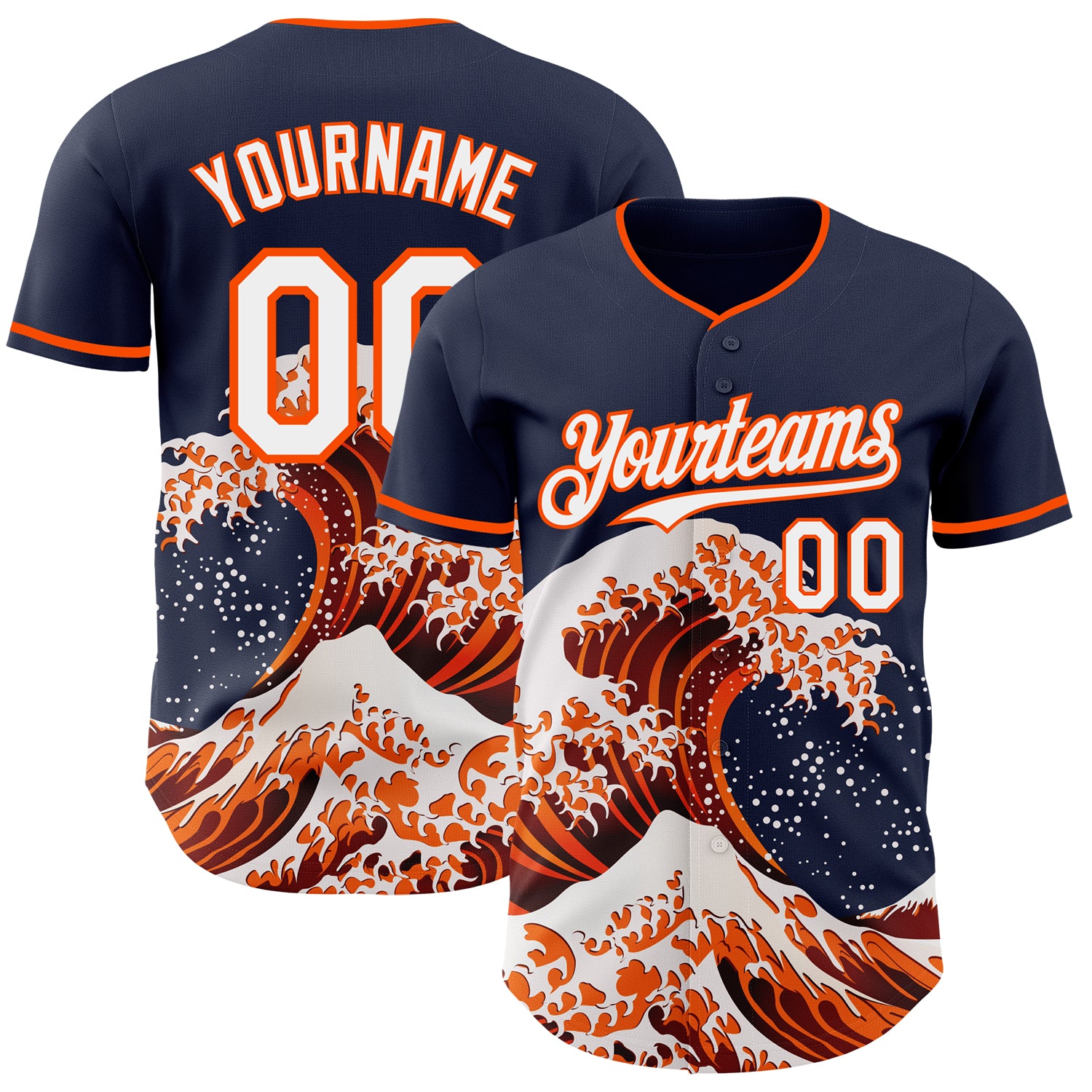 FansIdea Custom Navy White-Orange Japanese Wave Authentic Baseball Jersey - $29.99 at Proof Eyewear