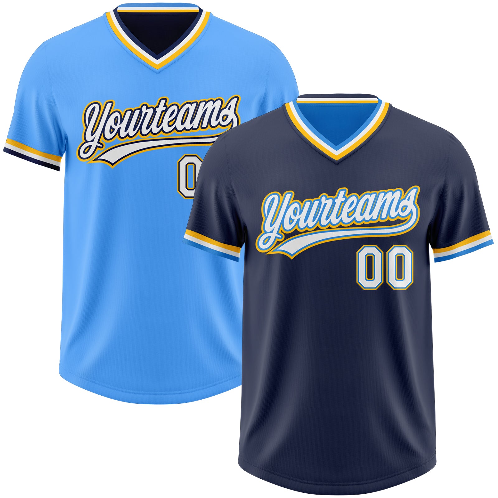 FansIdea Custom Navy White Electric Blue-Gold Reversible Pullover Baseball Jersey Shirt - $26.99 at Proof Eyewear
