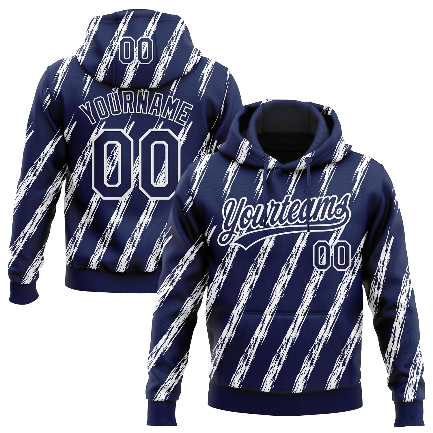 FansIdea Custom Stitched Navy White 3D Pattern Design Line Sportswear Pullover Sweatshirt Hoodie - $32.99 at Proof Eyewear