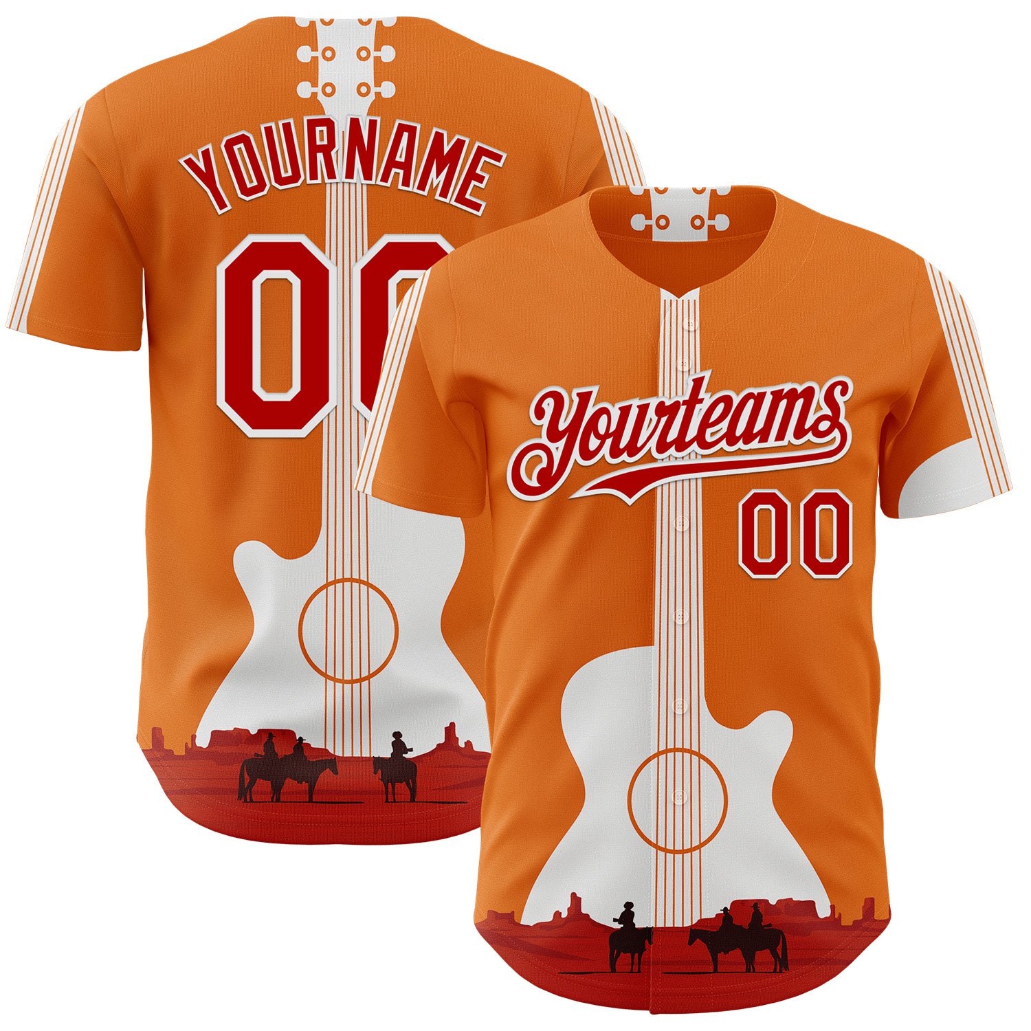 FansIdea Custom Orange Red-White Texas Sunset Southwest Landscape Guitar City Edition Authentic Baseball Jersey - $29.99 at Proof Eyewear