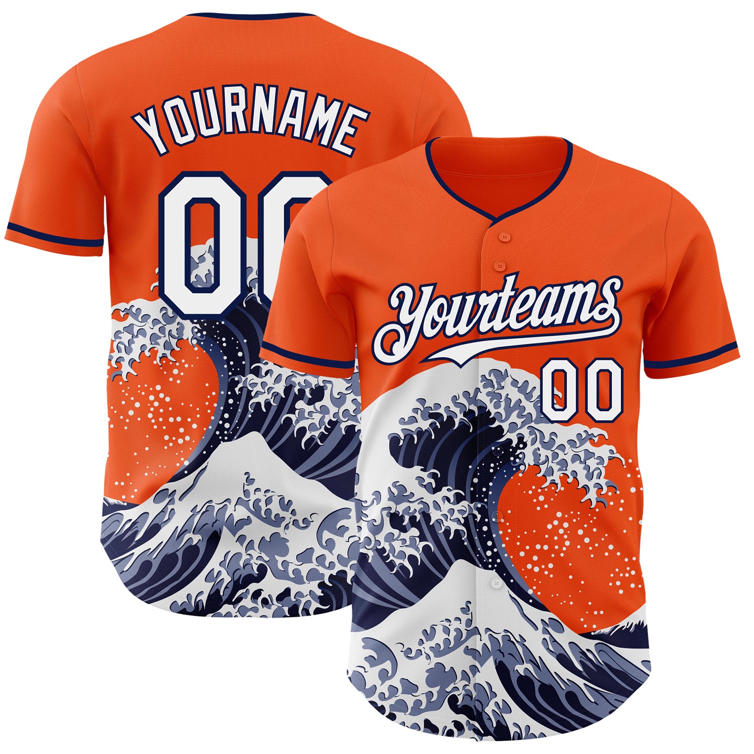 FansIdea Custom Orange White-Navy Japanese Wave Authentic Baseball Jersey - $29.99 at Proof Eyewear