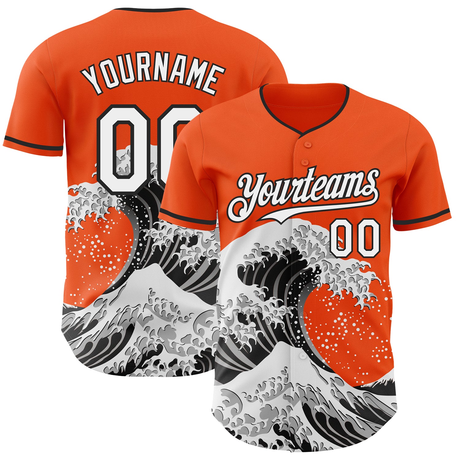 FansIdea Custom Orange White-Black Japanese Wave Authentic Baseball Jersey - $29.99 at Proof Eyewear