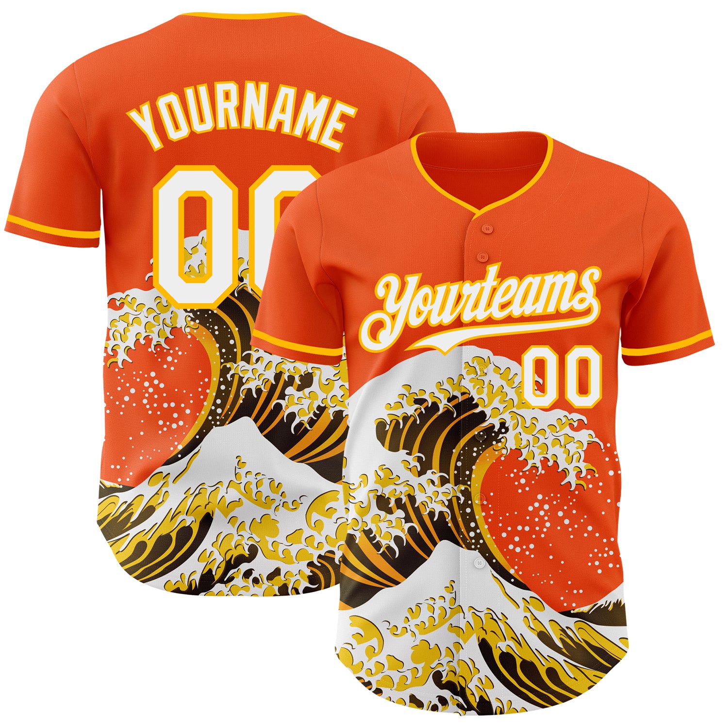FansIdea Custom Orange White-Gold Japanese Wave Authentic Baseball Jersey - $29.99 at Proof Eyewear
