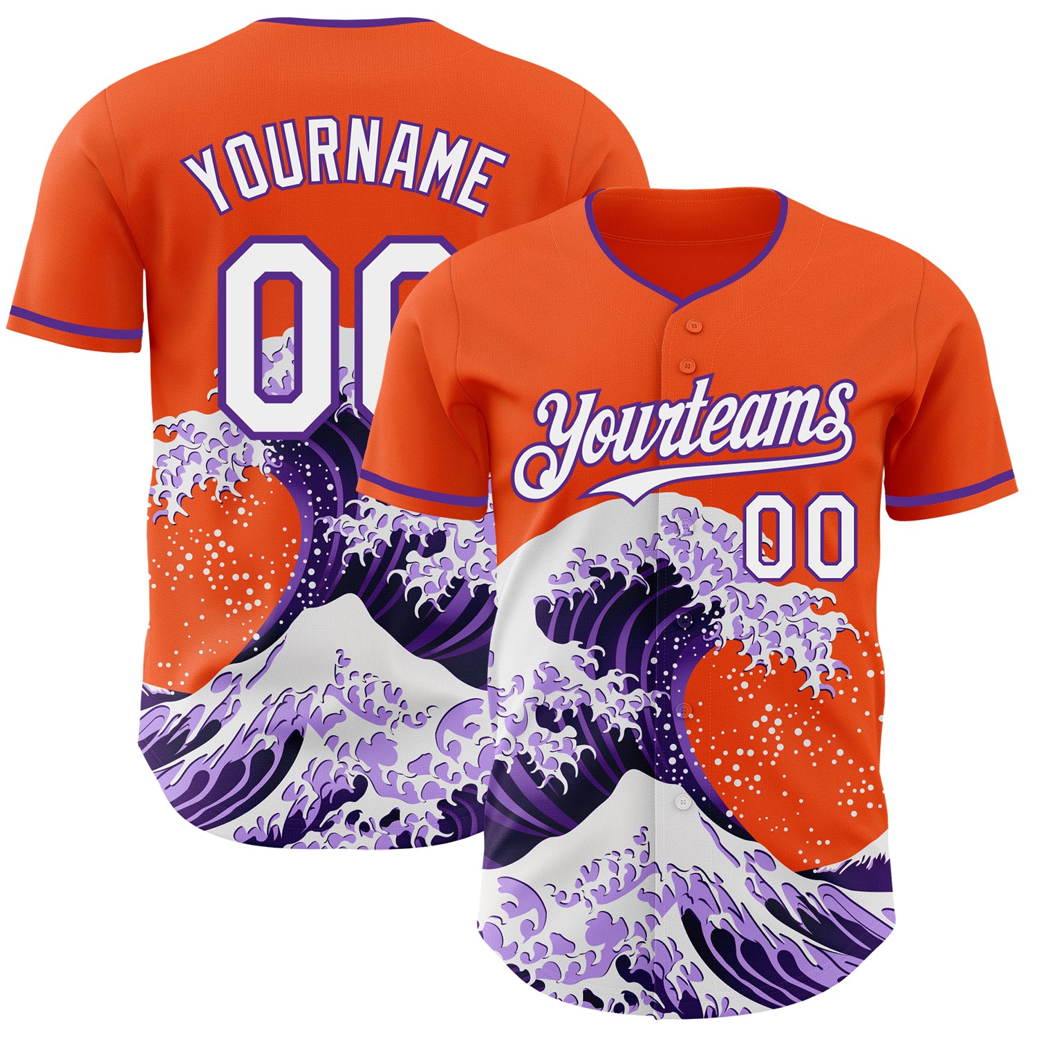 FansIdea Custom Orange White-Purple Japanese Wave Authentic Baseball Jersey - $29.99 at Proof Eyewear