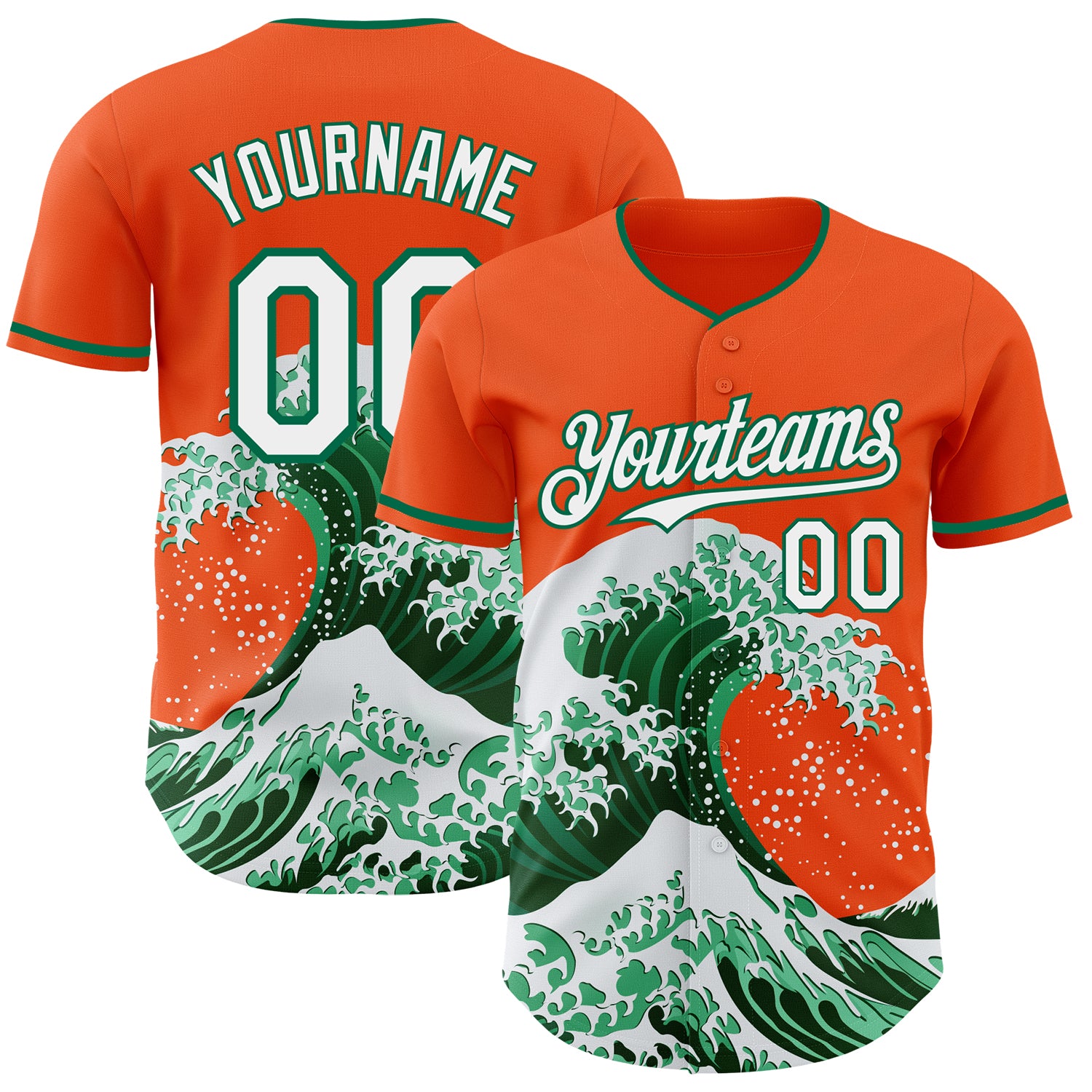 FansIdea Custom Orange White-Kelly Green Japanese Wave Authentic Baseball Jersey - $29.99 at Proof Eyewear