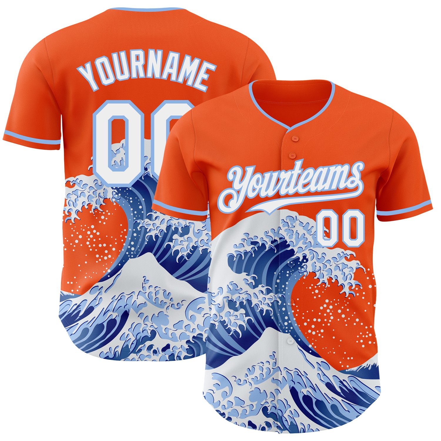 FansIdea Custom Orange White-Light Blue Japanese Wave Authentic Baseball Jersey - $29.99 at Proof Eyewear