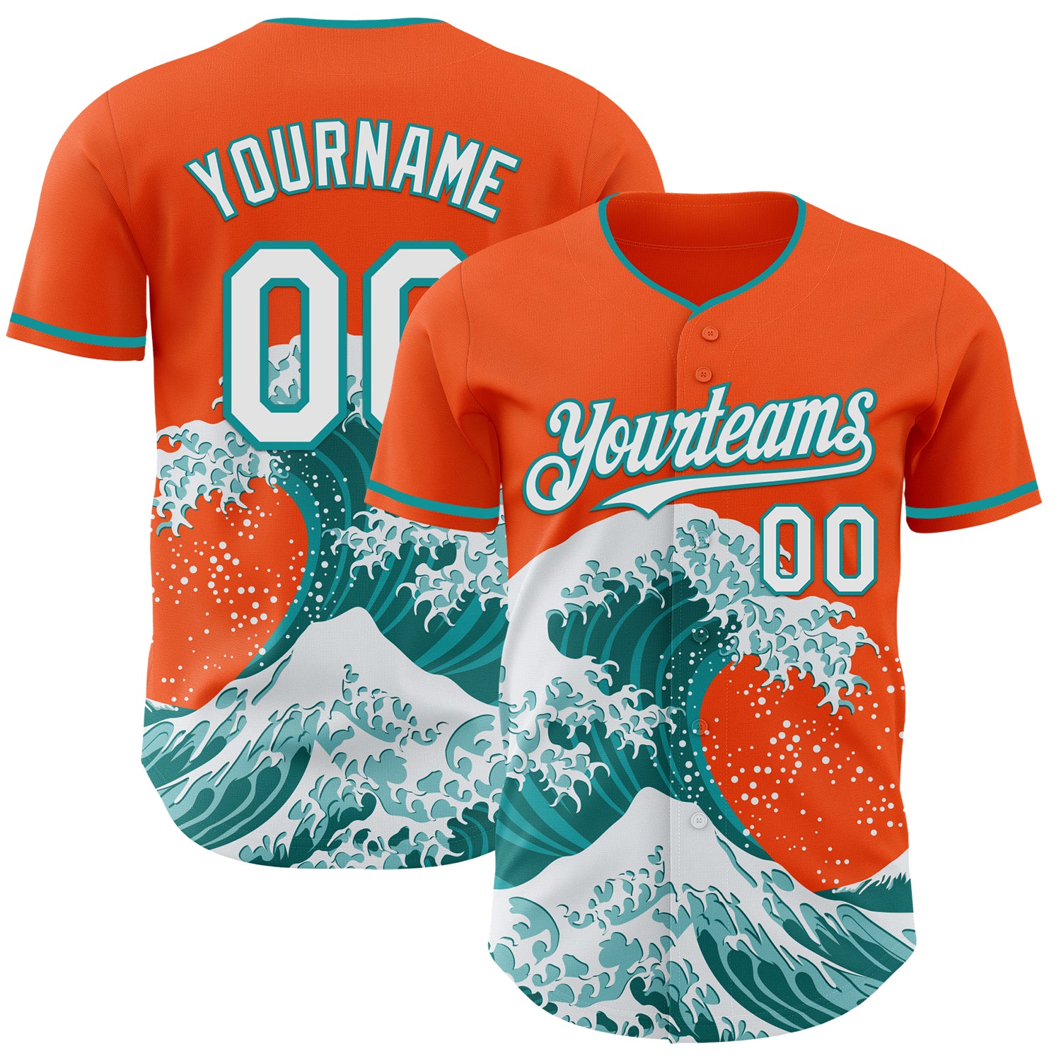 FansIdea Custom Orange White-Teal Japanese Wave Authentic Baseball Jersey - $29.99 at Proof Eyewear