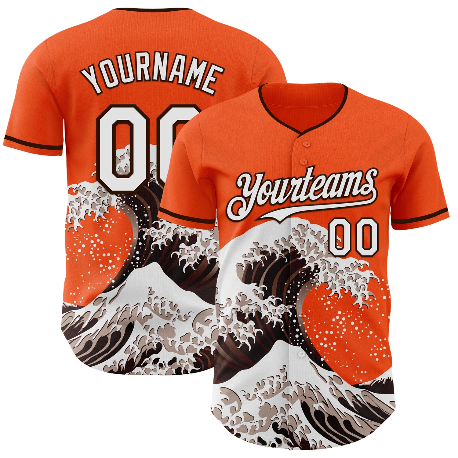 FansIdea Custom Orange White-Brown Japanese Wave Authentic Baseball Jersey - $29.99 at Proof Eyewear