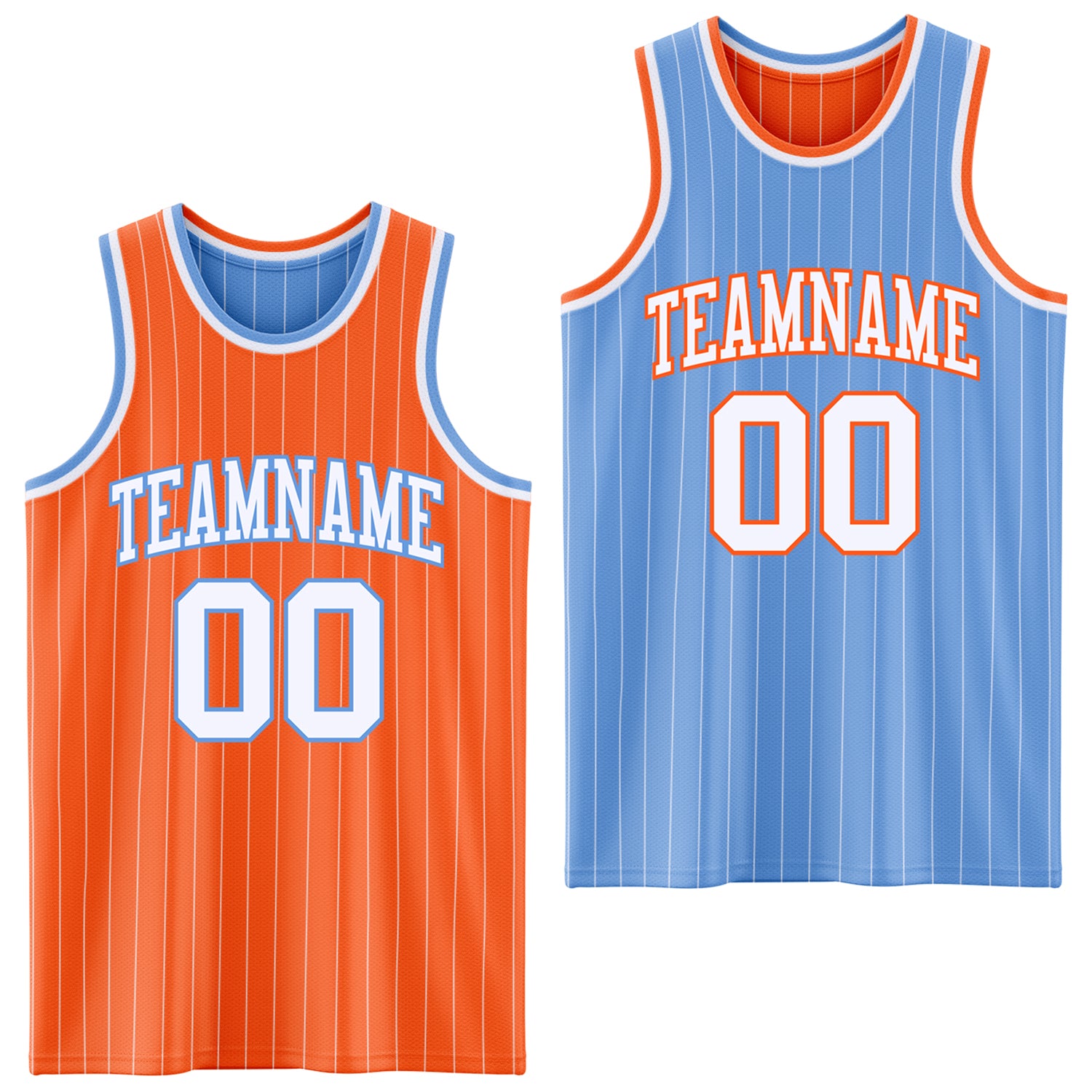 FansIdea Custom Orange White Pinstripe-Light Blue Reversible Double Side Sublimation Basketball Set Jersey - $17.99 at Proof Eyewear