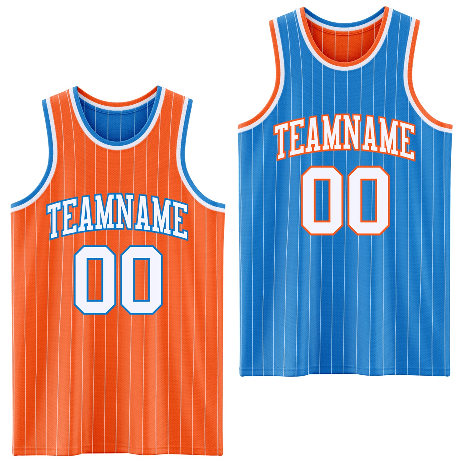 FansIdea Custom Orange White Pinstripe-Powder Blue Reversible Double Side Sublimation Basketball Set Jersey - $17.99 at Proof Eyewear