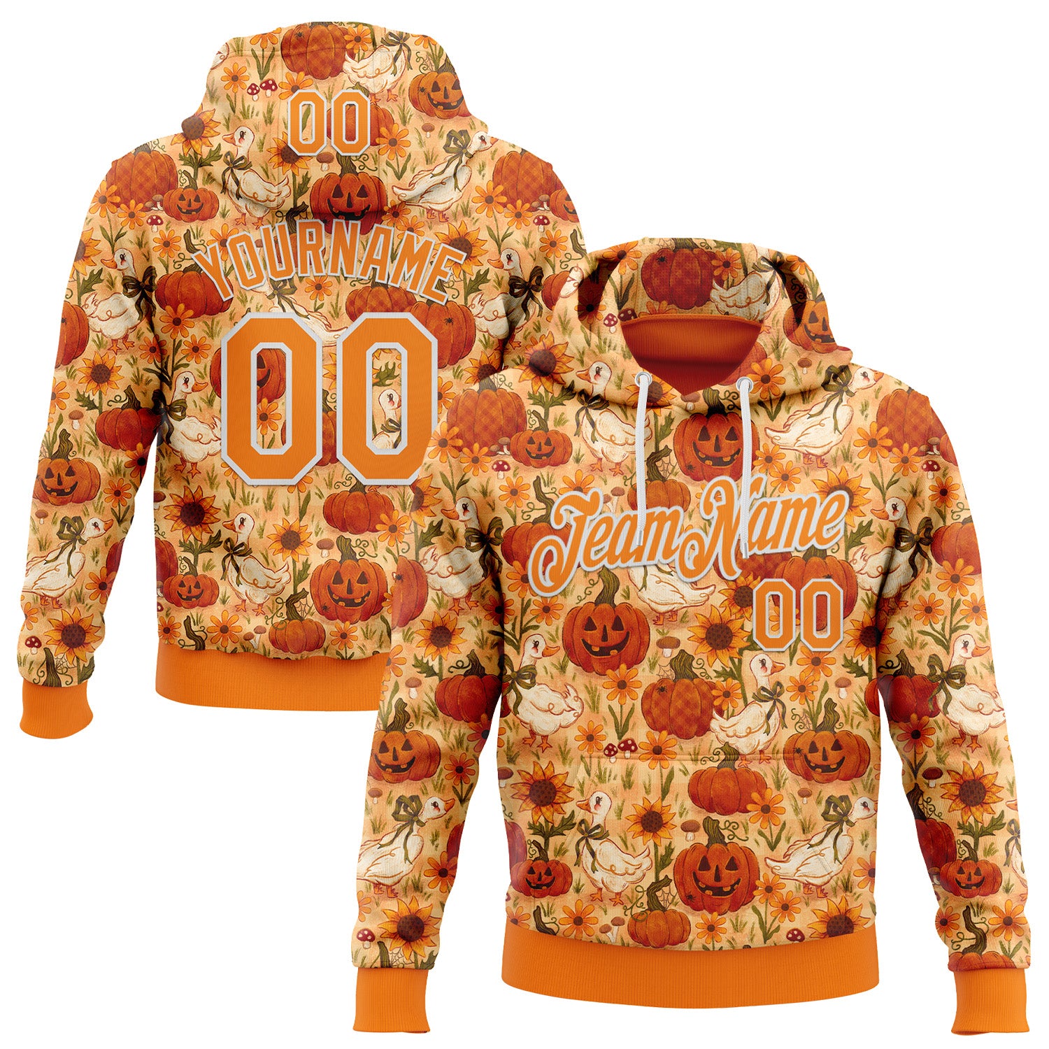 Fansidea-artist-collabs Custom Stitched Orange Bay Orange-White 3D Emi Bee Halloween Pumpkin Geese Sports Pullover Sweatshirt Hoodie - $37.99 at Proof Eyewear