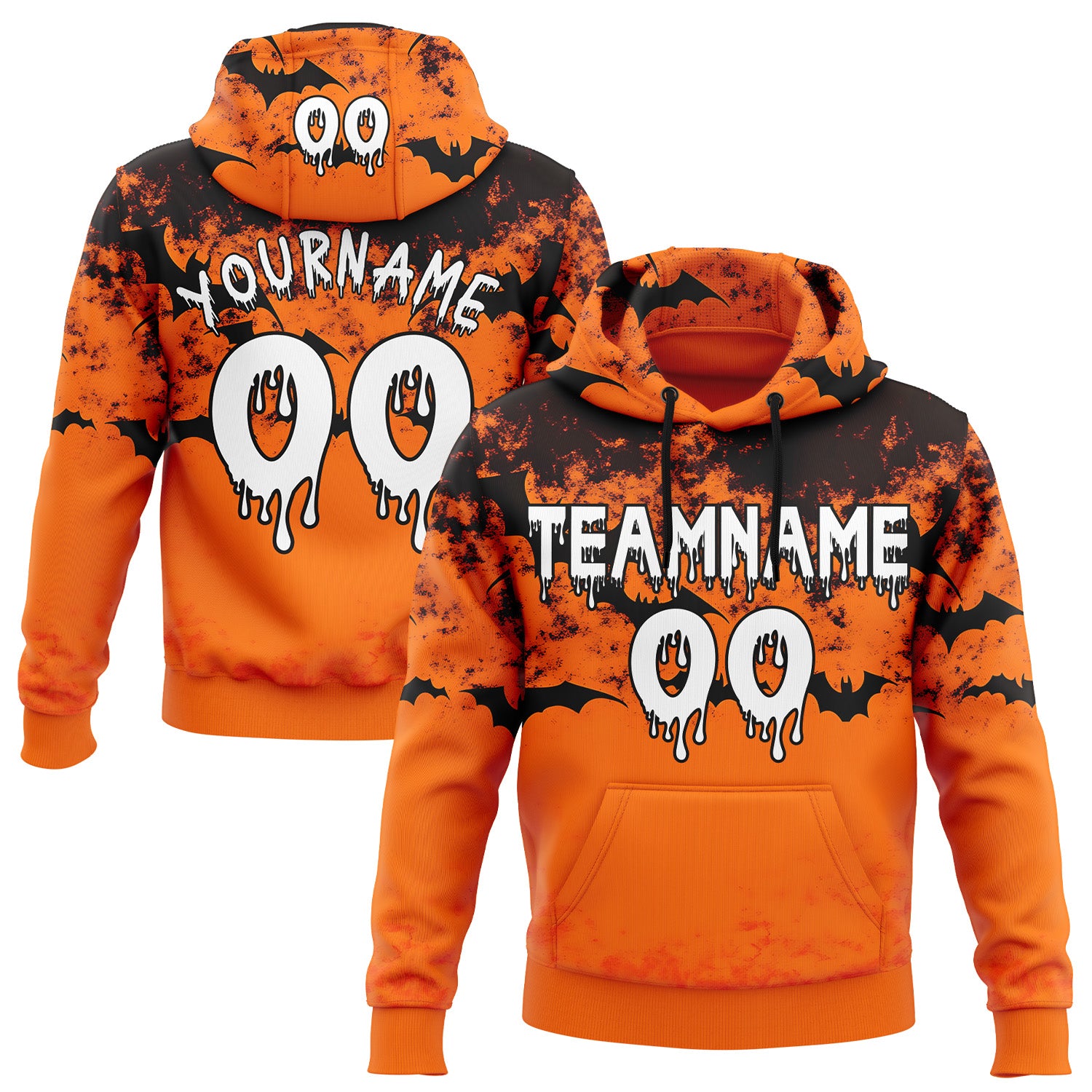 FansIdea Custom  Orange White-Black Halloween Bat Pullover Sweatshirt Hoodie - $32.99 at Proof Eyewear