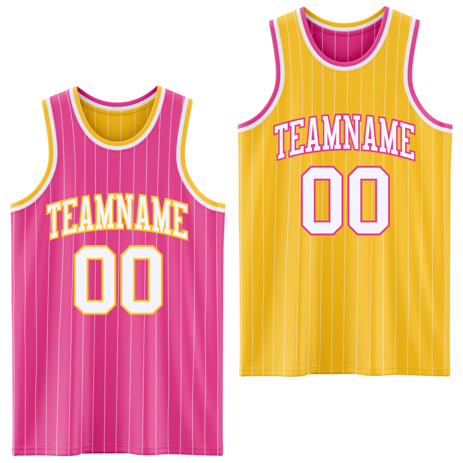 FansIdea Custom Pink White Pinstripe-Gold Reversible Double Side Sublimation Basketball Set Jersey - $17.99 at Proof Eyewear