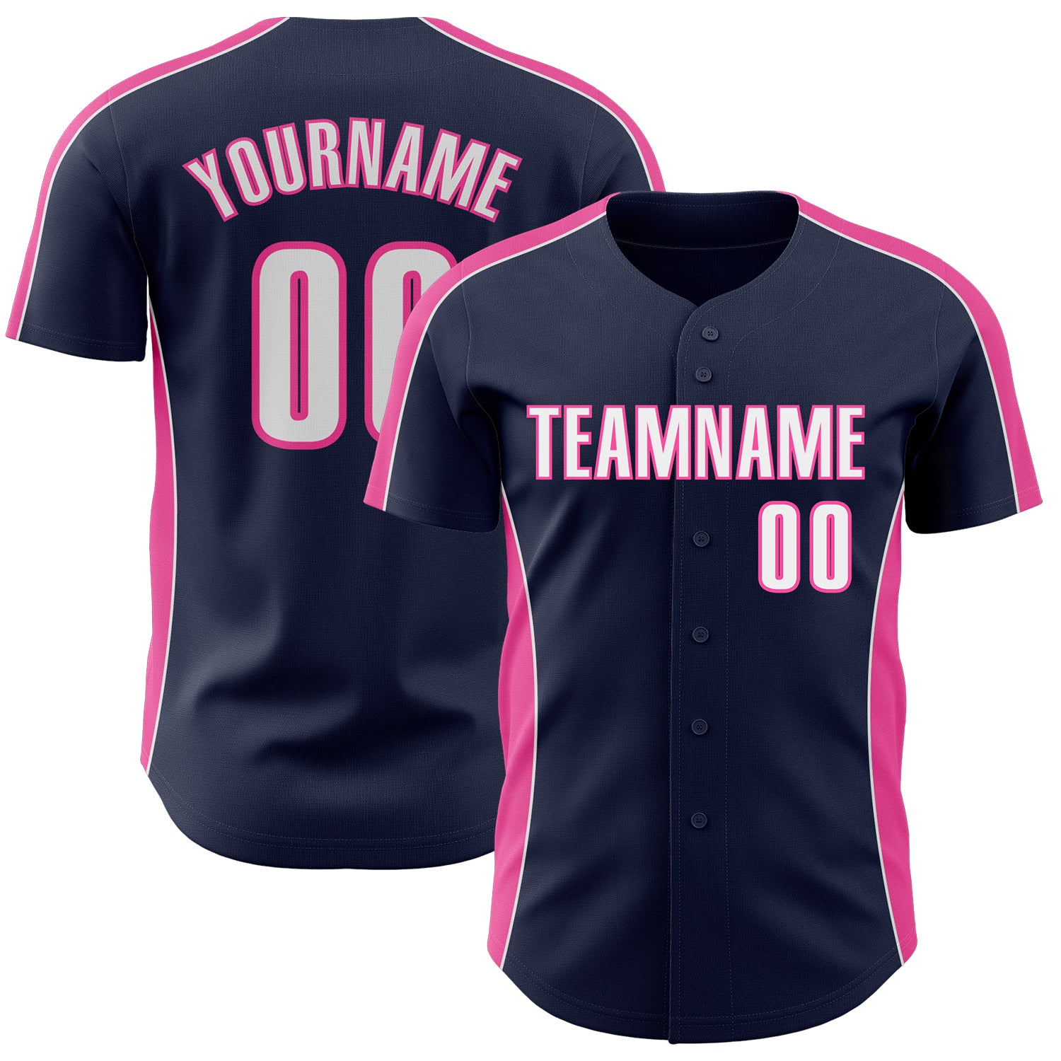 FansIdea Custom Navy White-Pink Classic Color Block Side Panel Stripe Authentic Baseball Jersey - $29.99 at Proof Eyewear