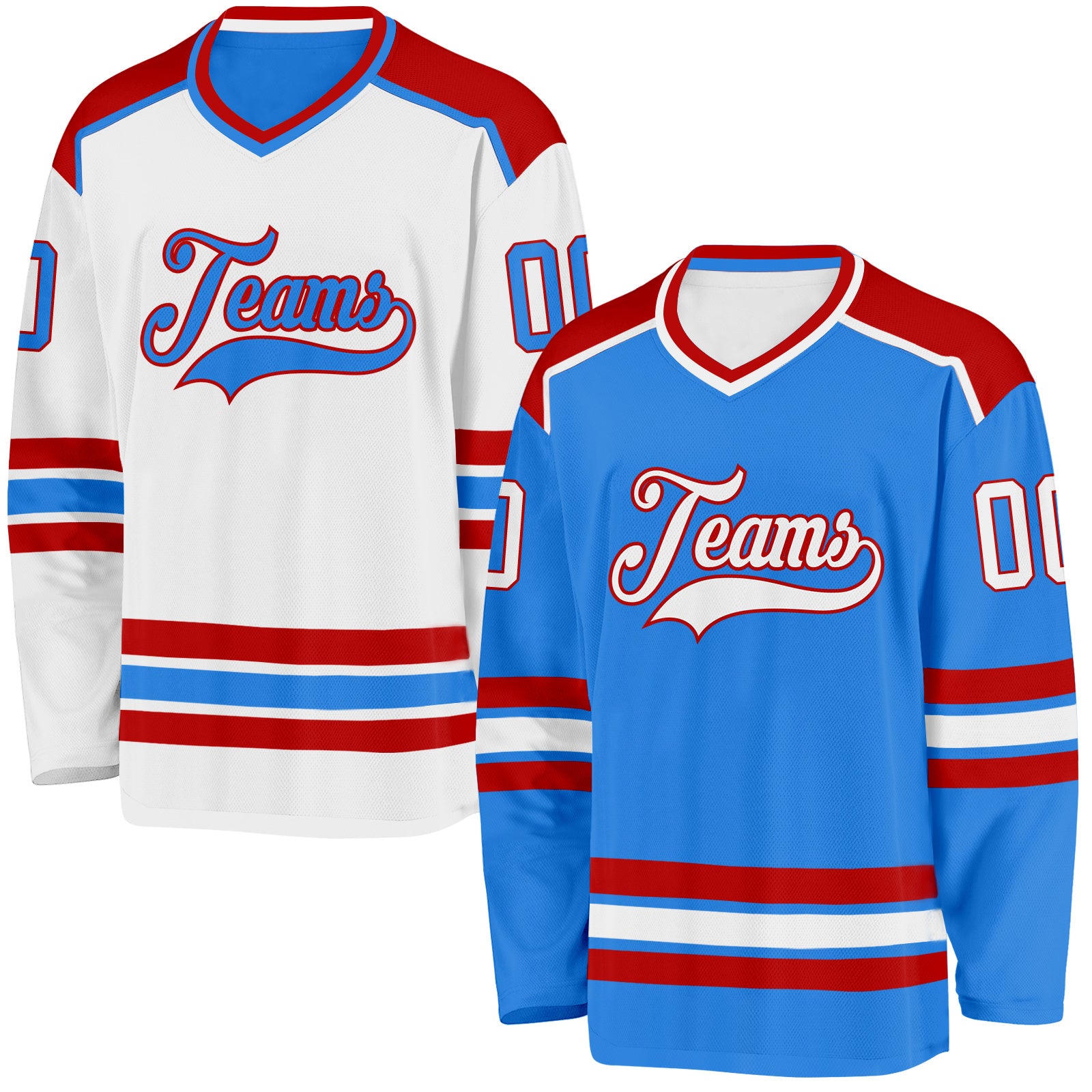 FansIdea Custom Powder Blue White-Red Reversible Double Side Hockey Jersey - $34.99 at Proof Eyewear
