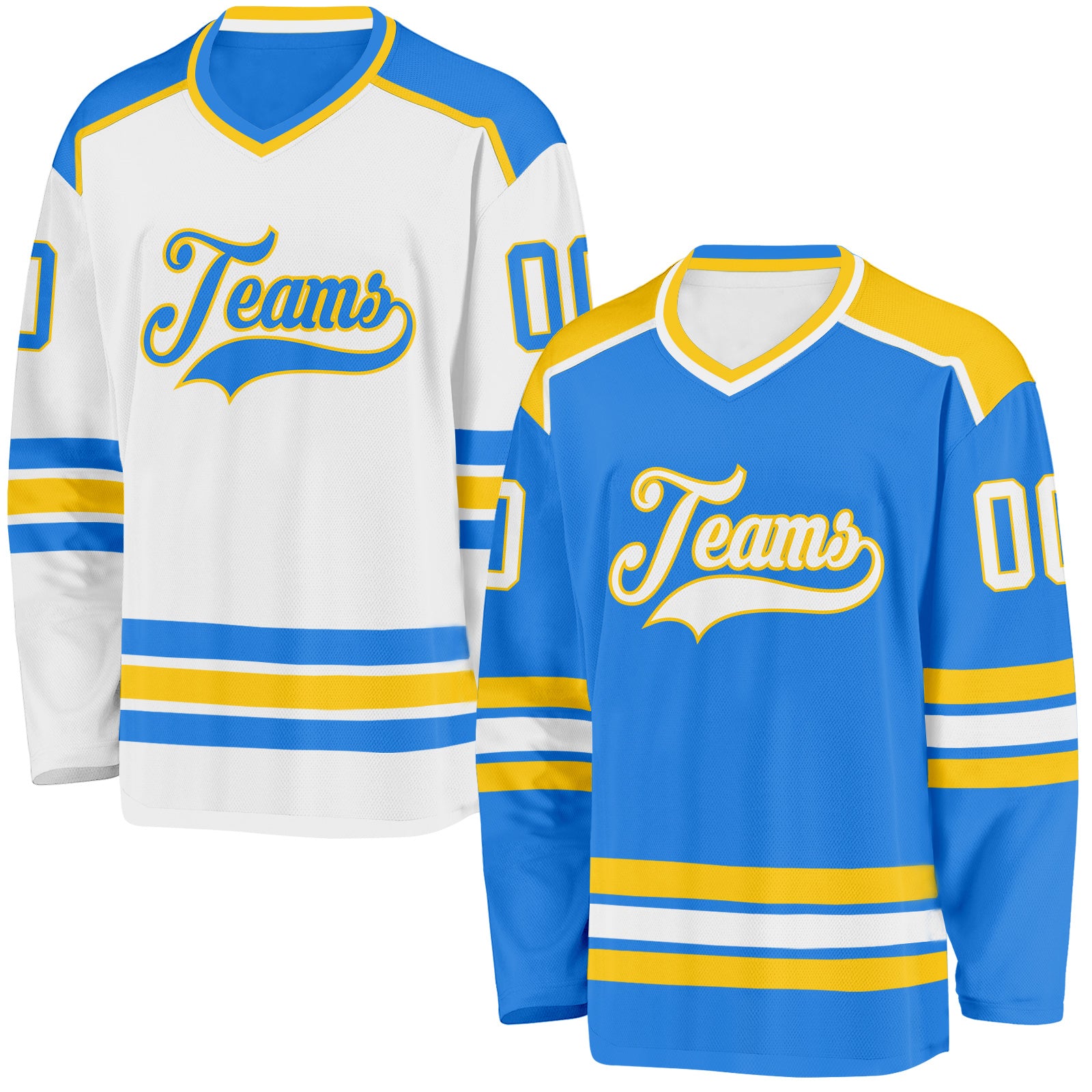 FansIdea Custom Powder Blue White-Yellow Reversible Double Side Hockey Jersey - $34.99 at Proof Eyewear