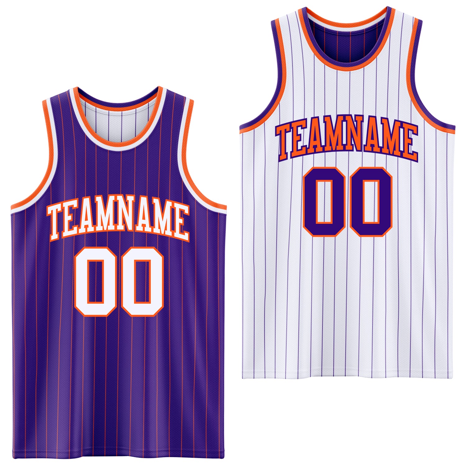 FansIdea Custom Purple Orange Pinstripe-White Reversible Double Side Sublimation Basketball Set Jersey - $17.99 at Proof Eyewear