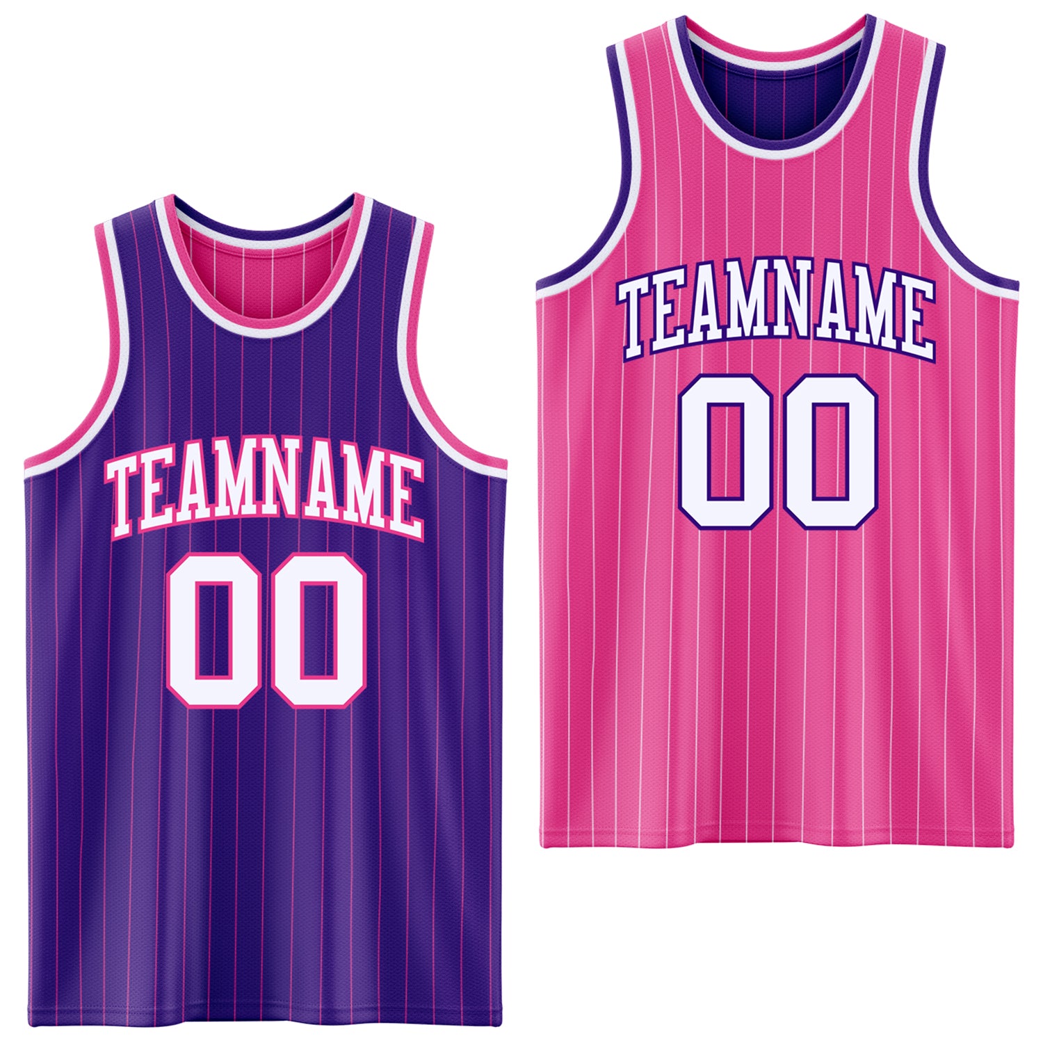 FansIdea Custom Purple Pink Pinstripe-White Reversible Double Side Sublimation Basketball Set Jersey - $17.99 at Proof Eyewear