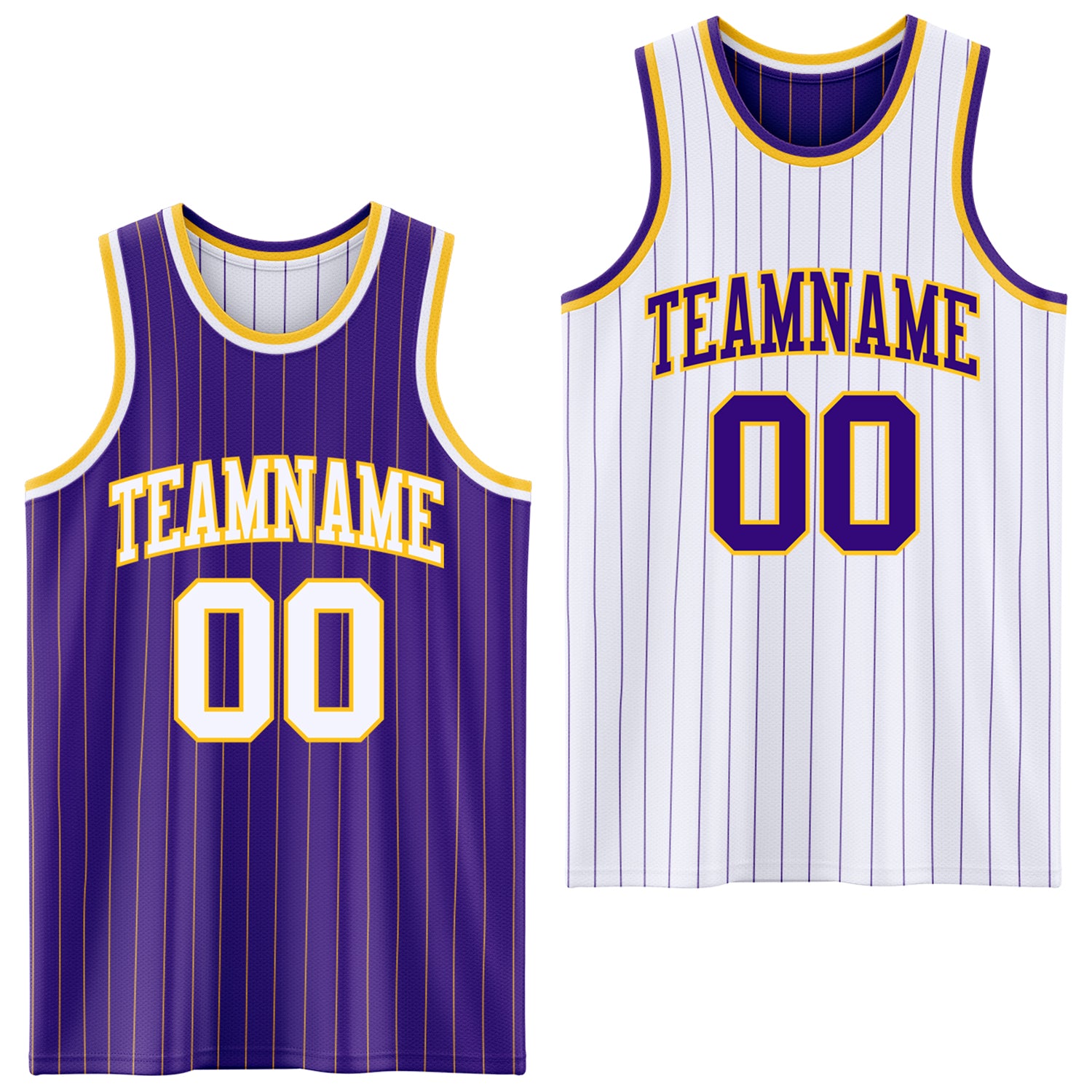 FansIdea Custom Purple Gold Pinstripe-White Reversible Double Side Sublimation Basketball Set Jersey - $17.99 at Proof Eyewear