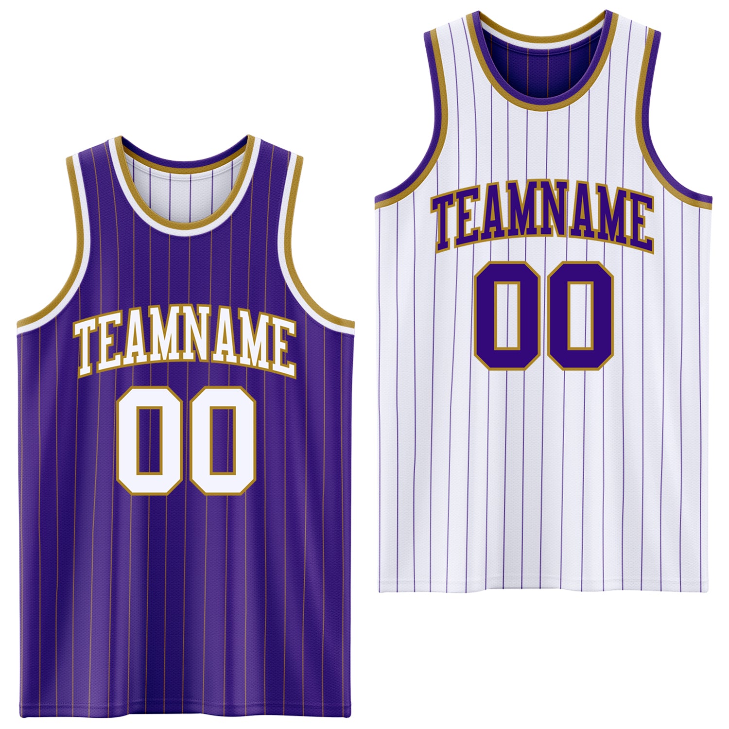 FansIdea Custom Purple Old Gold Pinstripe-White Reversible Double Side Sublimation Basketball Set Jersey - $17.99 at Proof Eyewear