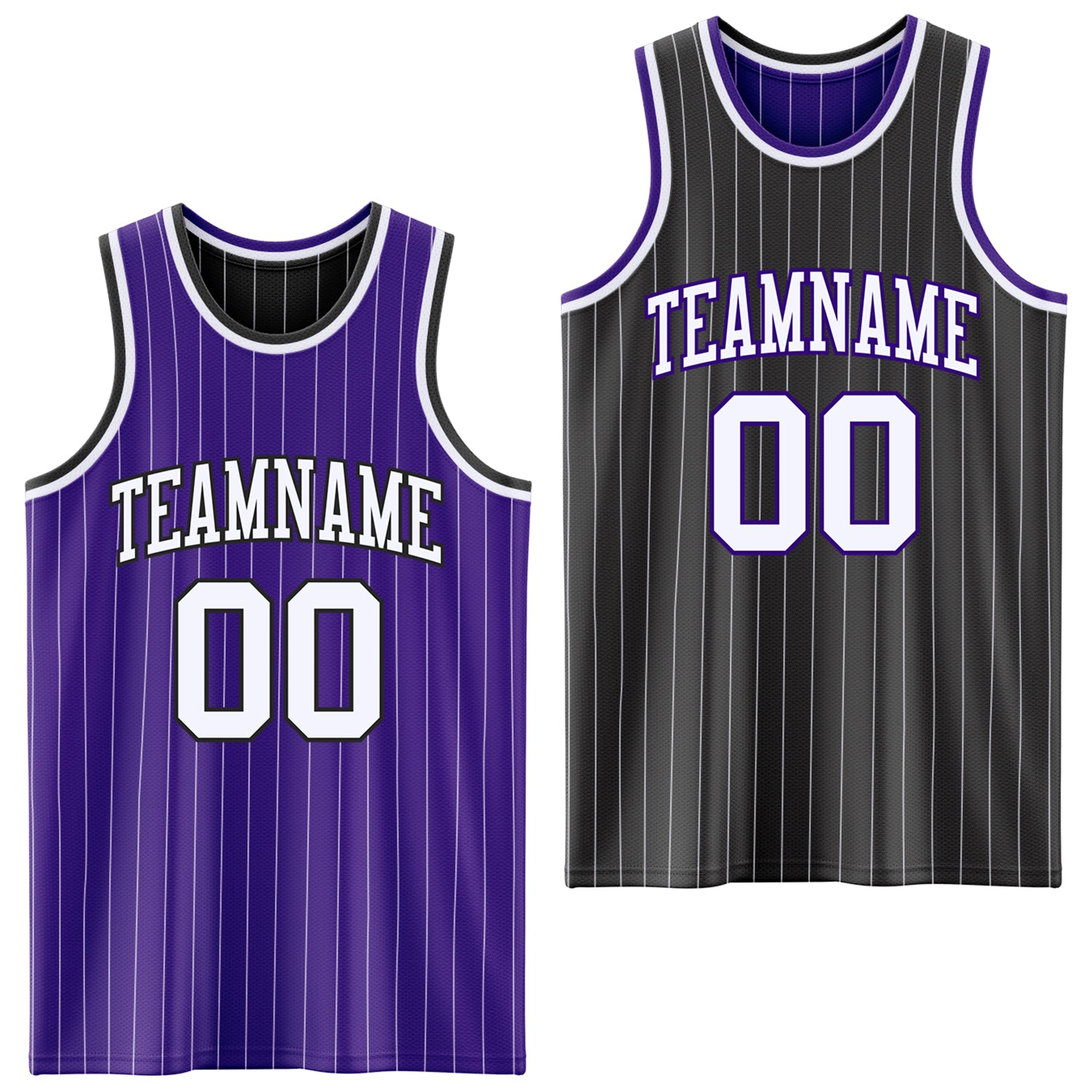 FansIdea Custom Purple White Pinstripe-Black Reversible Double Side Sublimation Basketball Set Jersey - $17.99 at Proof Eyewear