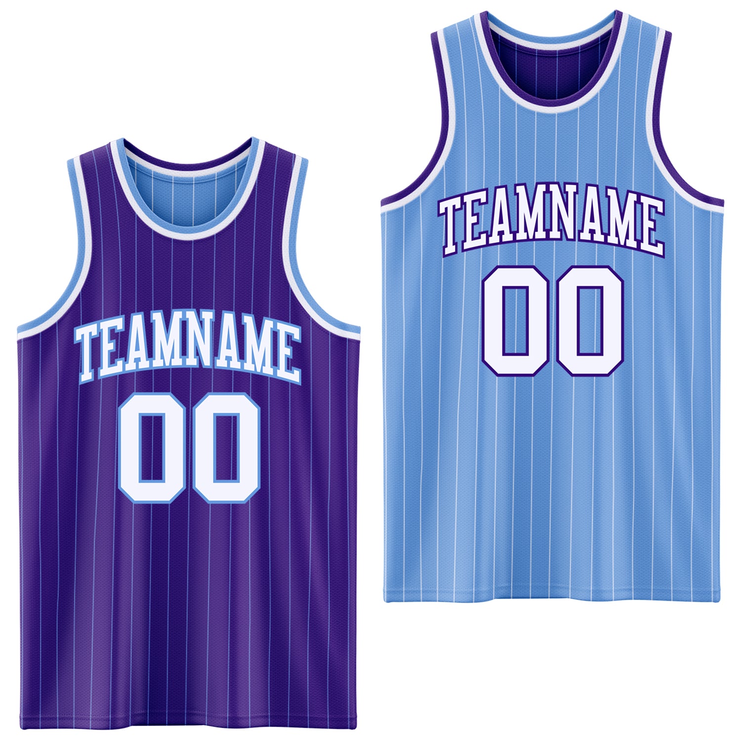 FansIdea Custom Purple Light Blue Pinstripe-White Reversible Double Side Sublimation Basketball Set Jersey - $17.99 at Proof Eyewear