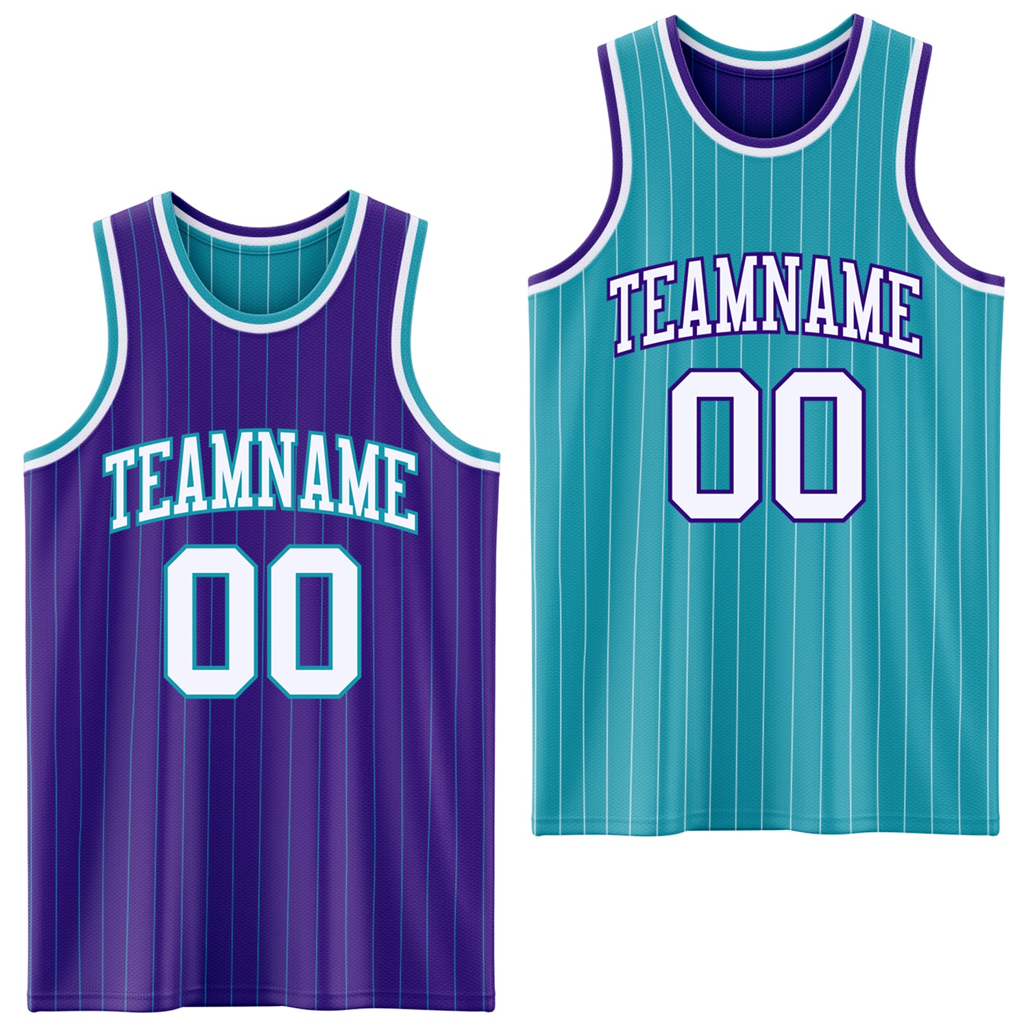 FansIdea Custom Purple Teal Pinstripe-White Reversible Double Side Sublimation Basketball Set Jersey - $17.99 at Proof Eyewear