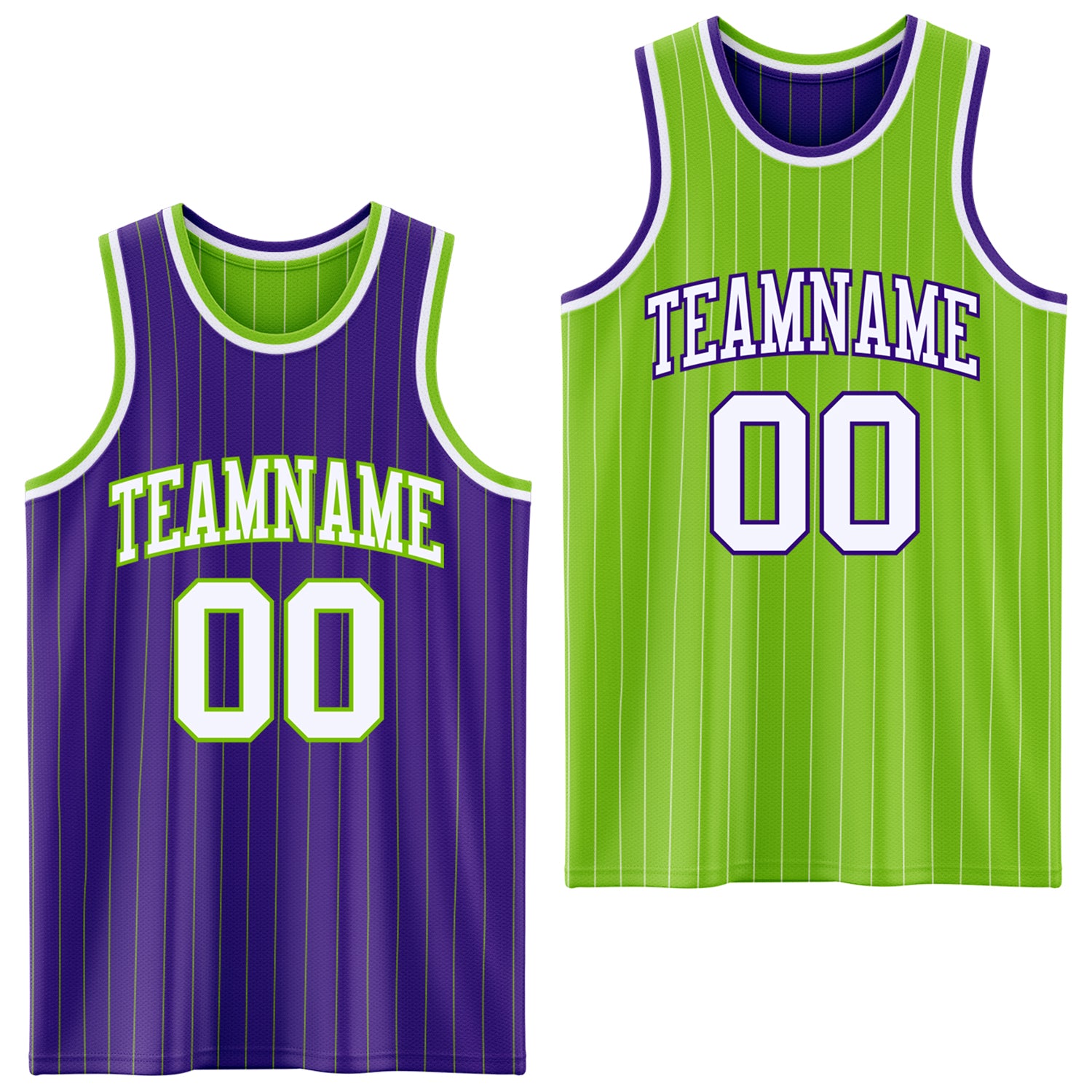 FansIdea Custom Purple Neon Green Pinstripe-White Reversible Double Side Sublimation Basketball Set Jersey - $17.99 at Proof Eyewear