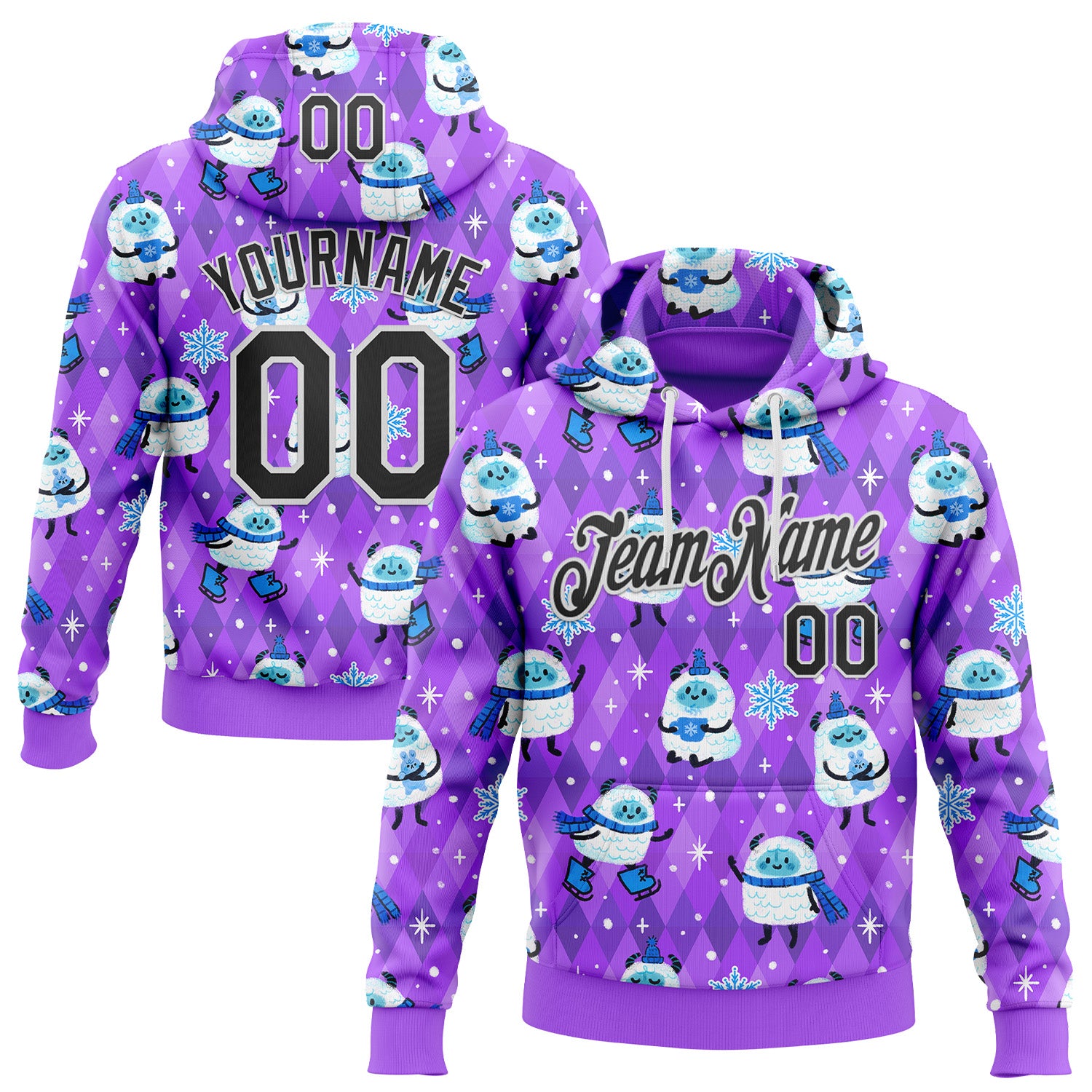 Fansidea-artist-collabs Custom Stitched Purple Black-White 3D Emi Bee Yetis In Snow Sports Pullover Sweatshirt Hoodie - $37.99 at Proof Eyewear