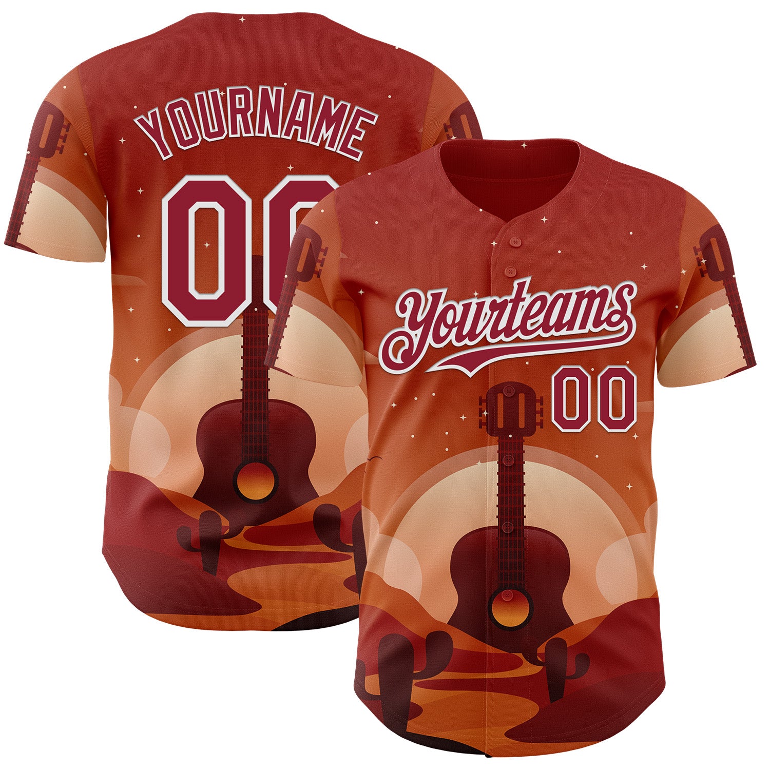 FansIdea Custom Red Cardinal-White Texas Sunset Southwest Landscape Guitar City Edition Authentic Baseball Jersey - $29.99 at Proof Eyewear
