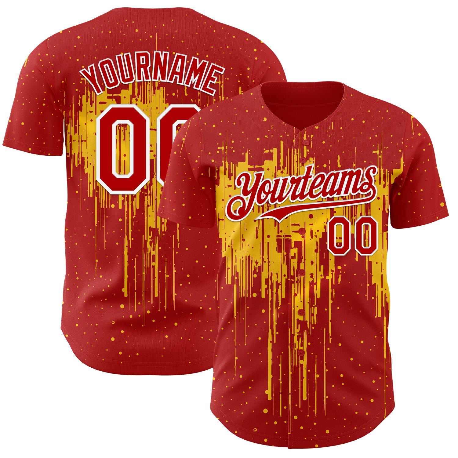 FansIdea Custom Red White-Yellow Dripping Splatter Paint Authentic Baseball Jersey - $29.99 at Proof Eyewear