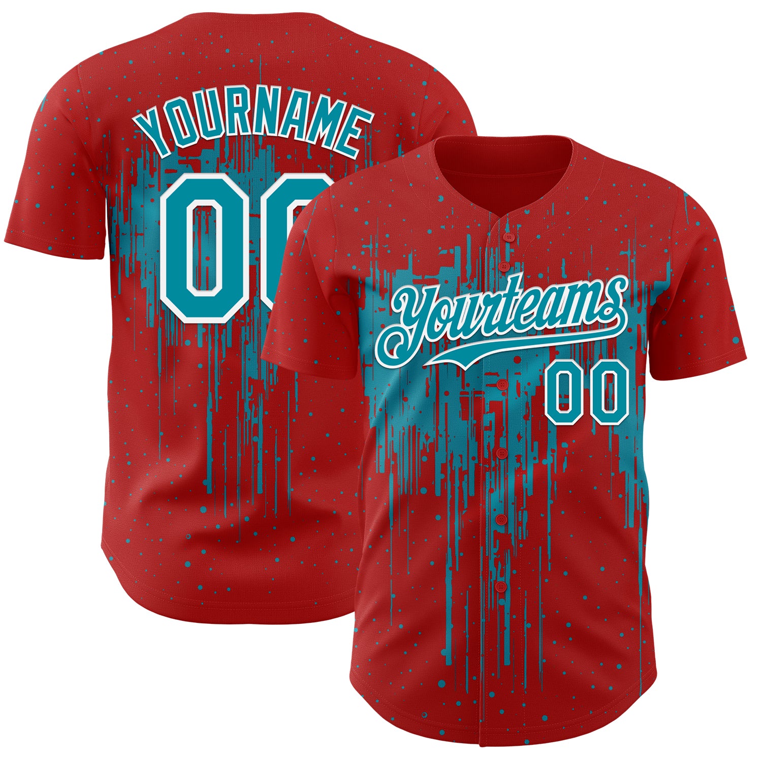FansIdea Custom Red Teal-White Dripping Splatter Paint Authentic Baseball Jersey - $29.99 at Proof Eyewear