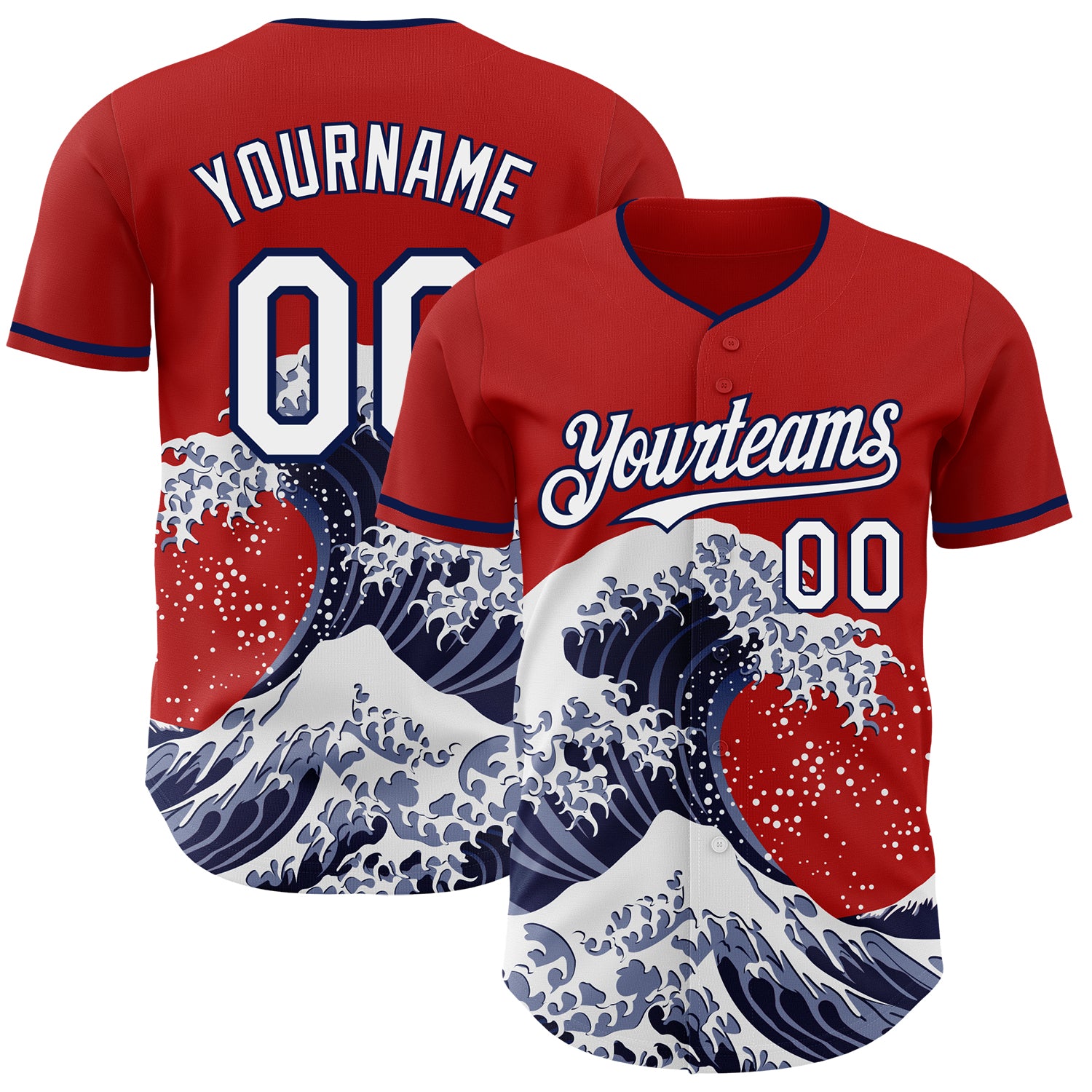 FansIdea Custom Red White-Navy Japanese Wave Authentic Baseball Jersey - $29.99 at Proof Eyewear