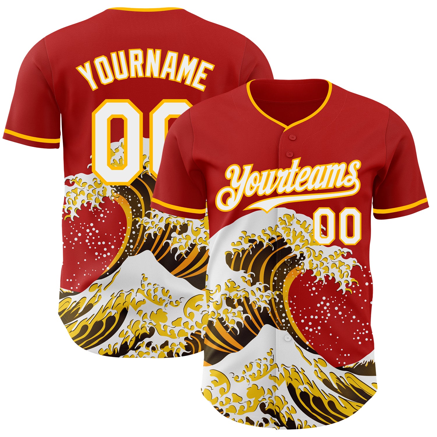 FansIdea Custom Red White-Gold Japanese Wave Authentic Baseball Jersey - $29.99 at Proof Eyewear