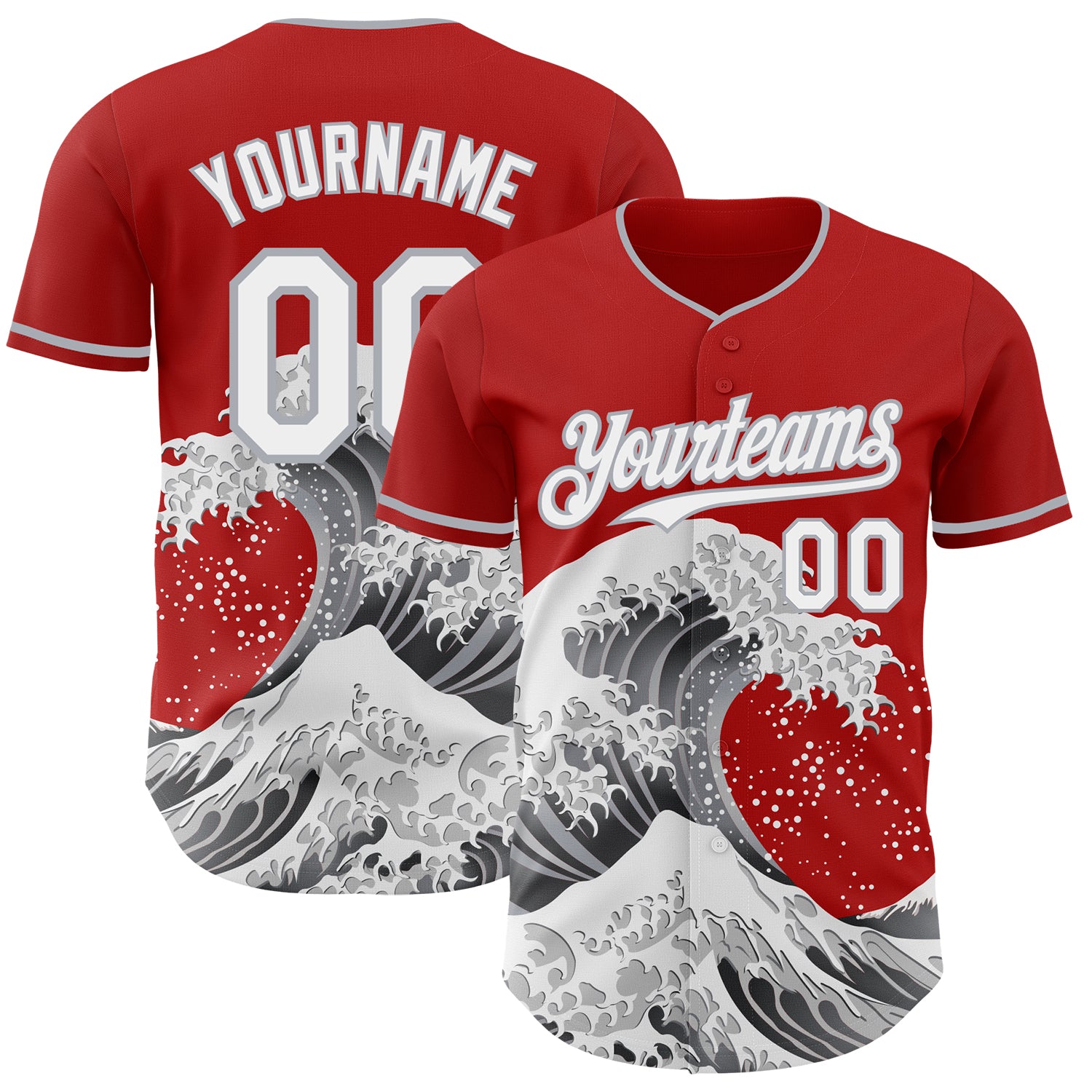FansIdea Custom Red White-Gray Japanese Wave Authentic Baseball Jersey - $29.99 at Proof Eyewear