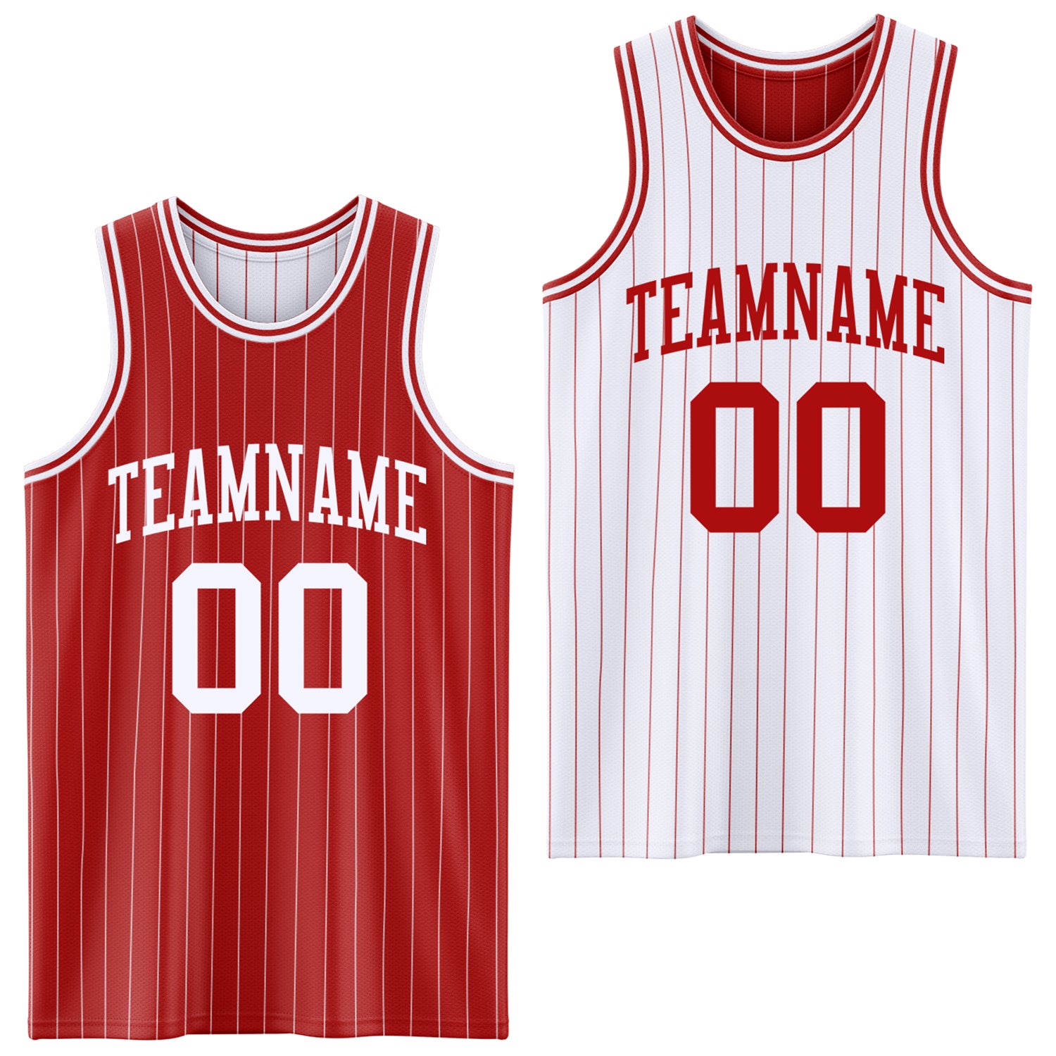 FansIdea Custom Red White Pinstripe Reversible Double Side Sublimation Basketball Set Jersey - $17.99 at Proof Eyewear