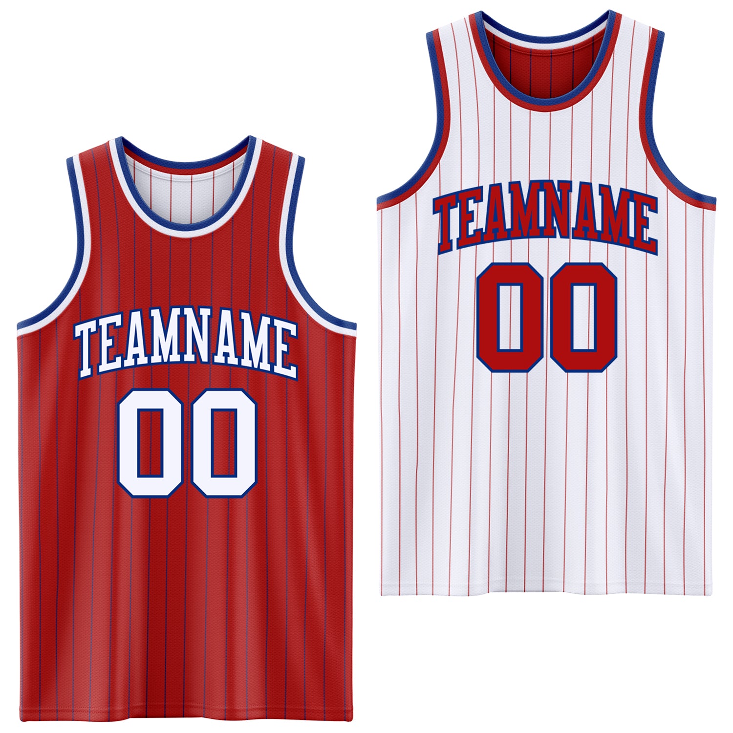 FansIdea Custom Red Royal Pinstripe-White Reversible Double Side Sublimation Basketball Set Jersey - $17.99 at Proof Eyewear